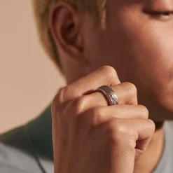 Men John Hardy Bands^Texture Rotating Band Ring, Sterling Silver