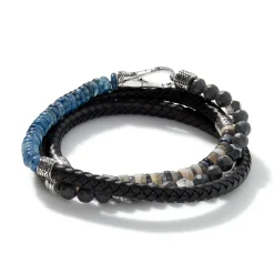 Men John Hardy Beads^Triple Wrap, Silver, Gemstone, Leather