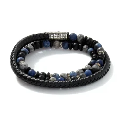 Men John Hardy Beads^Triple Wrap, Silver, Gemstones, Leather
