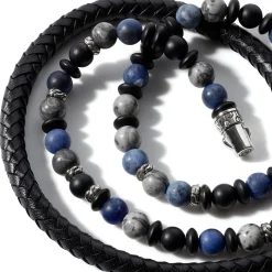 Men John Hardy Beads^Triple Wrap, Silver, Gemstones, Leather