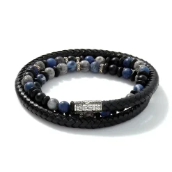 Men John Hardy Beads^Triple Wrap, Silver, Gemstones, Leather