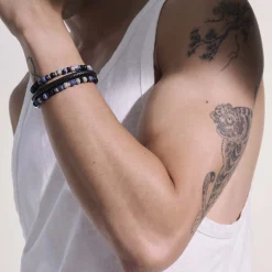 Men John Hardy Beads^Triple Wrap, Silver, Gemstones, Leather