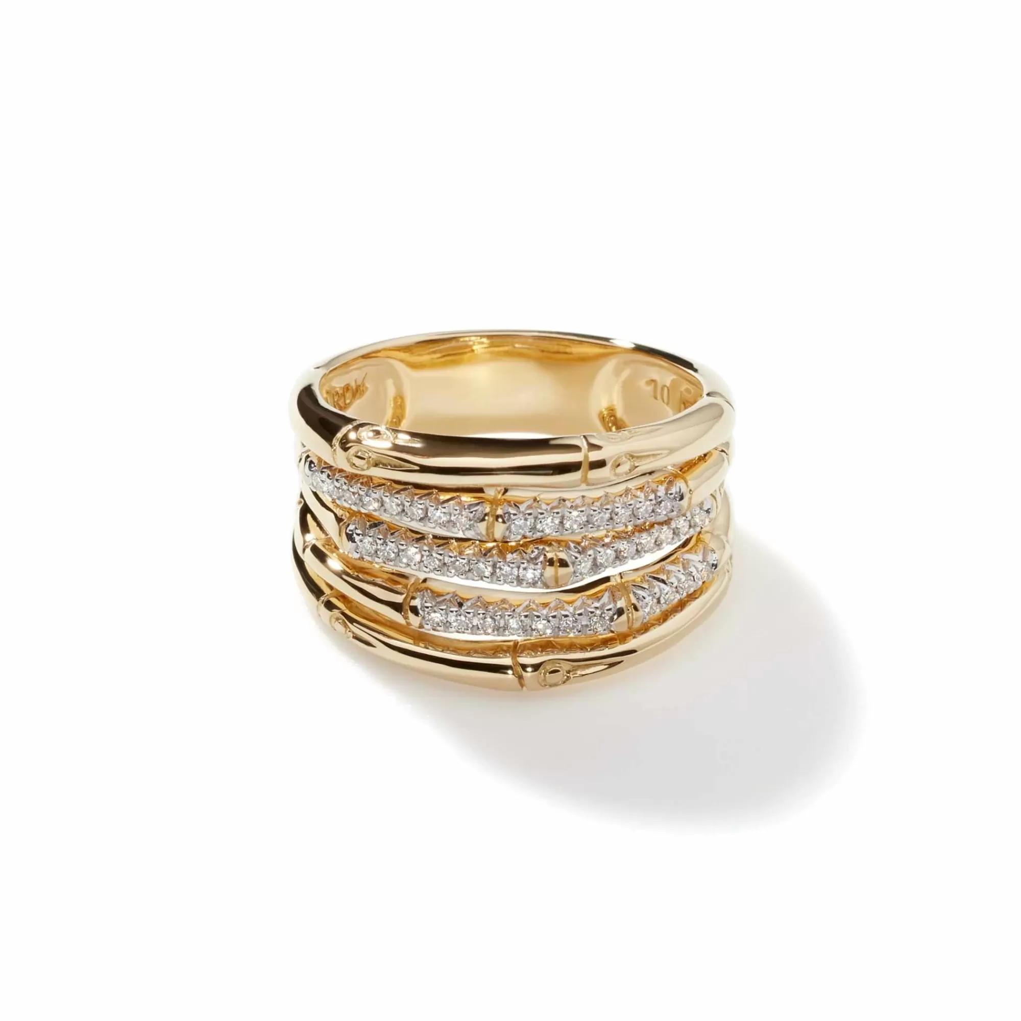 Statement^John Hardy Bamboo Band Ring, Gold, Diamonds, Wide