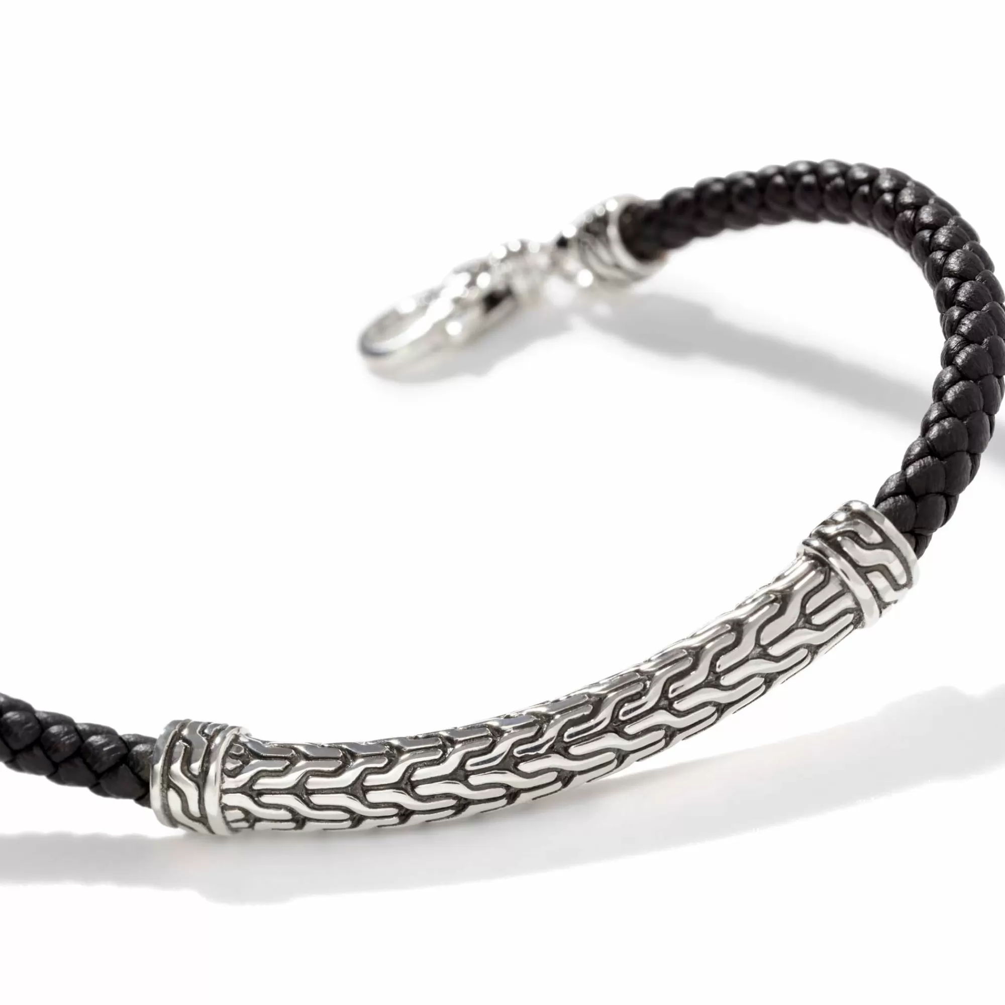 Chains^John Hardy Carved Chain Bracelet, Silver, Leather