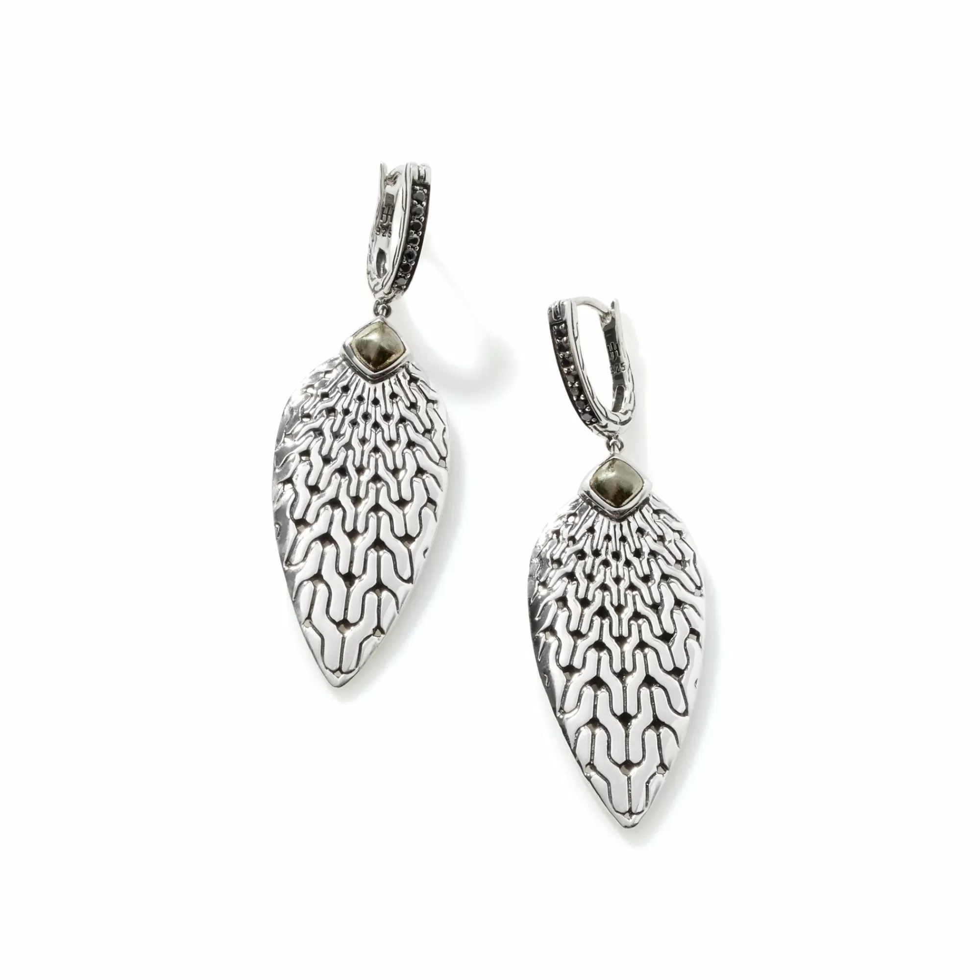 Statement^John Hardy Carved Chain Drop Earring, Silver, Pave