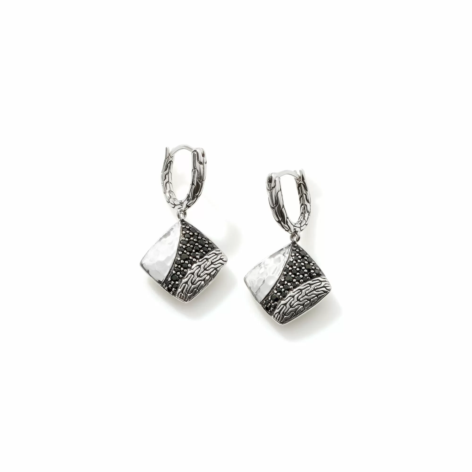 Statement^John Hardy Carved Chain Drop Earring, Silver, Pave