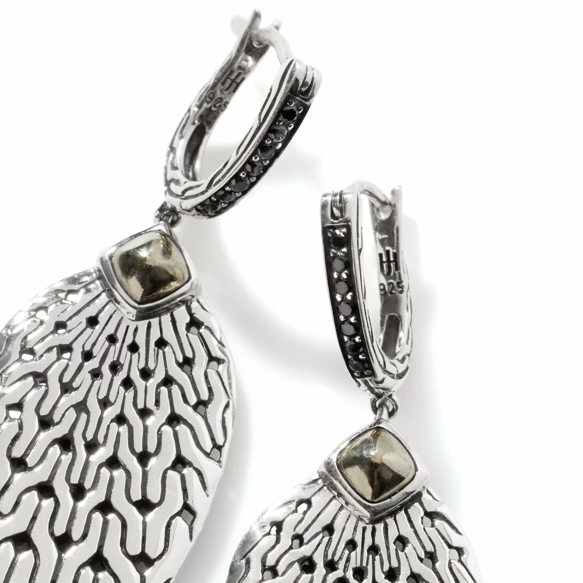 Statement^John Hardy Carved Chain Drop Earring, Silver, Pave