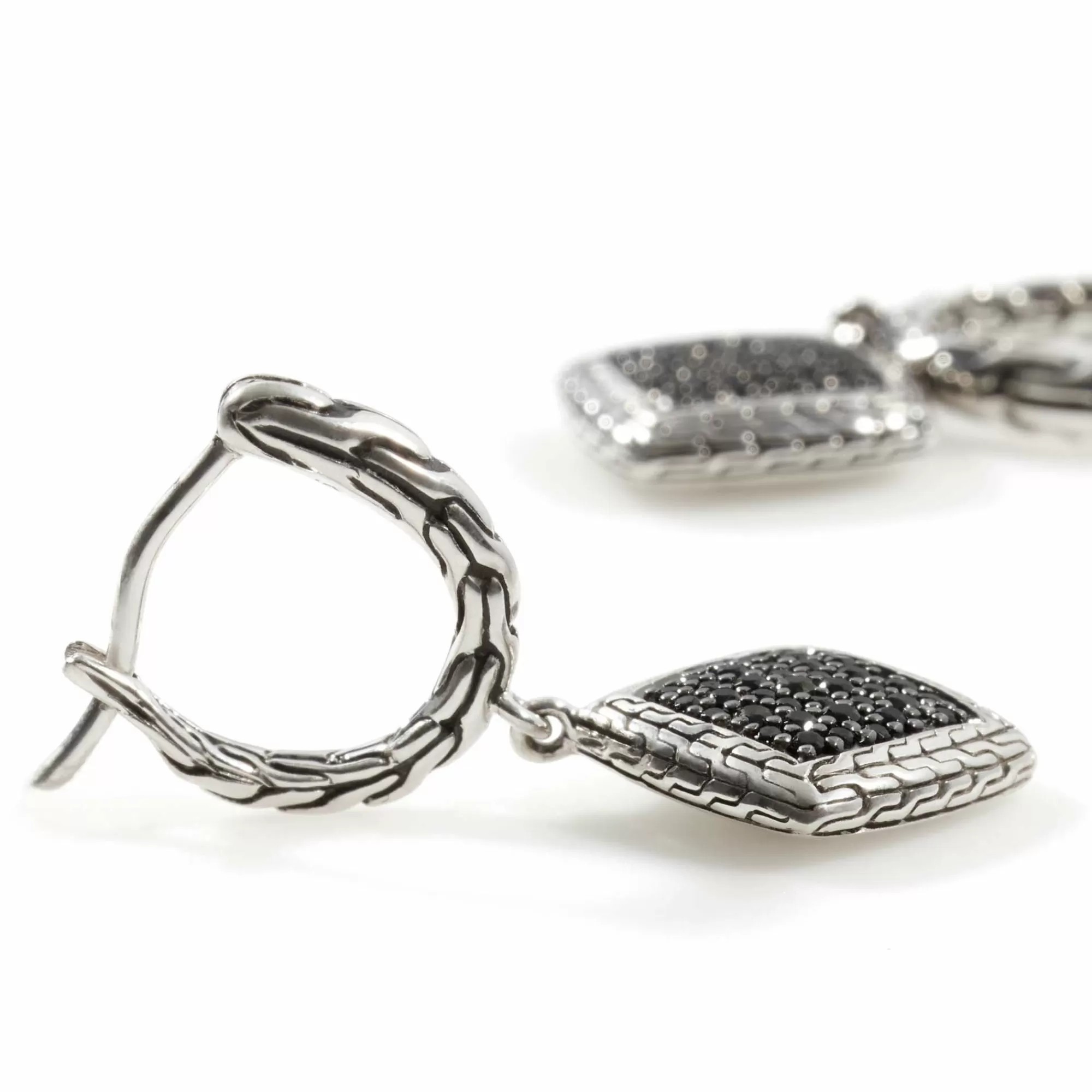 Statement^John Hardy Carved Chain Drop Earring, Silver, Pave