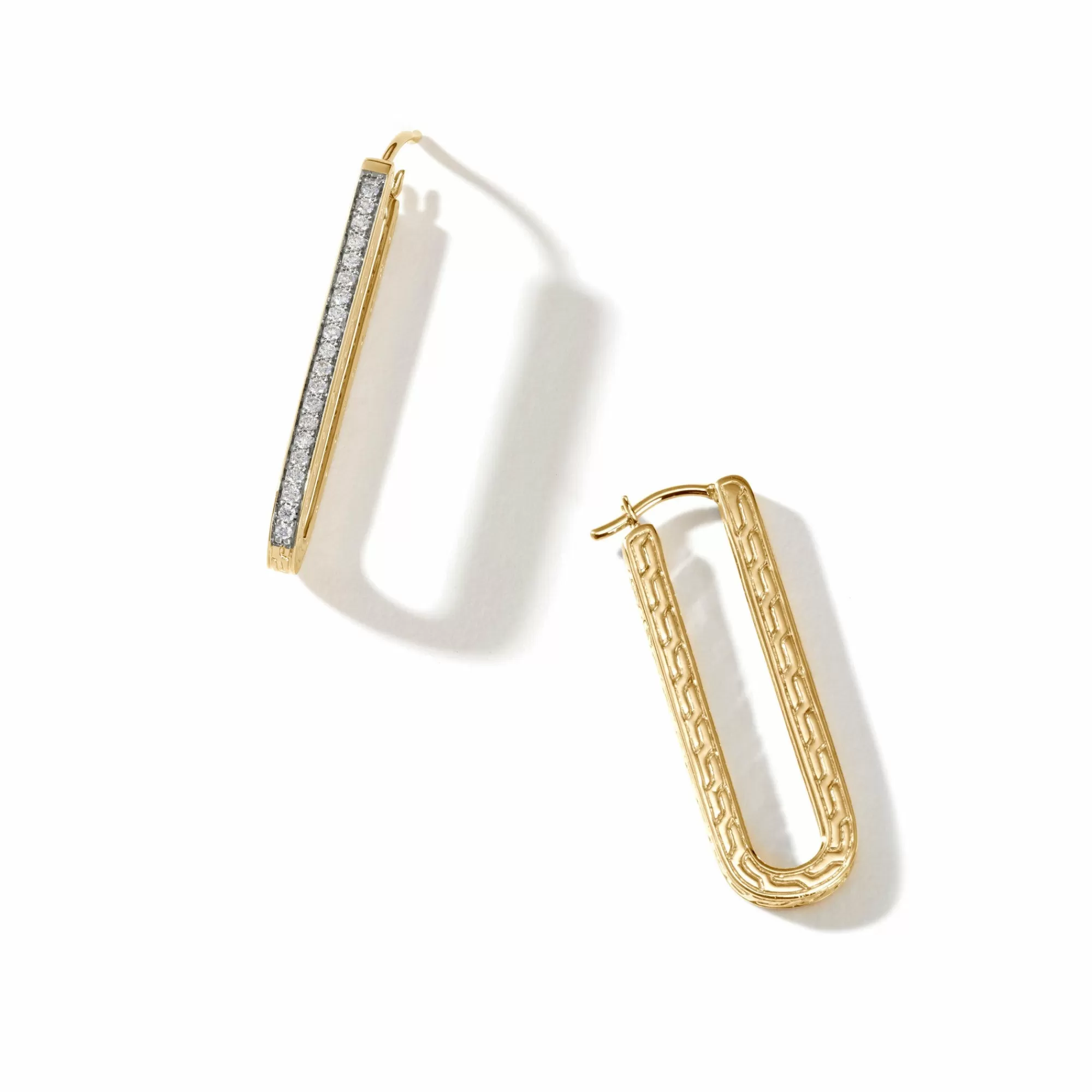 Hoops^John Hardy Carved Chain Hoop Earring, Gold, Diamonds