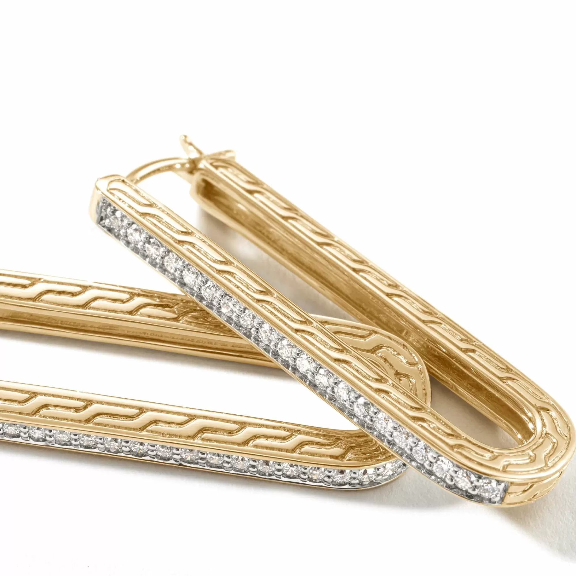 Hoops^John Hardy Carved Chain Hoop Earring, Gold, Diamonds