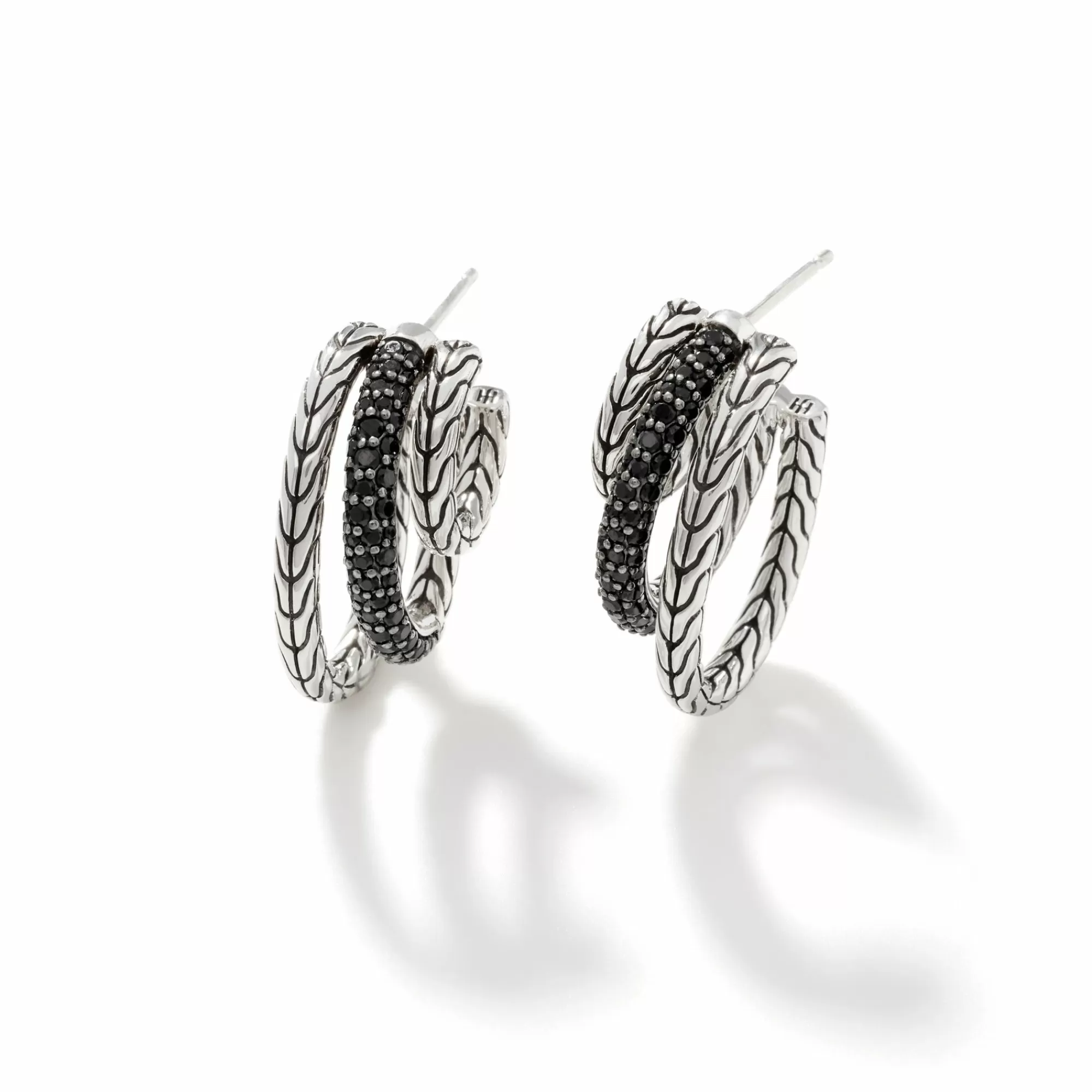 Statement^John Hardy Carved Chain Hoop Earring, Silver, Pave