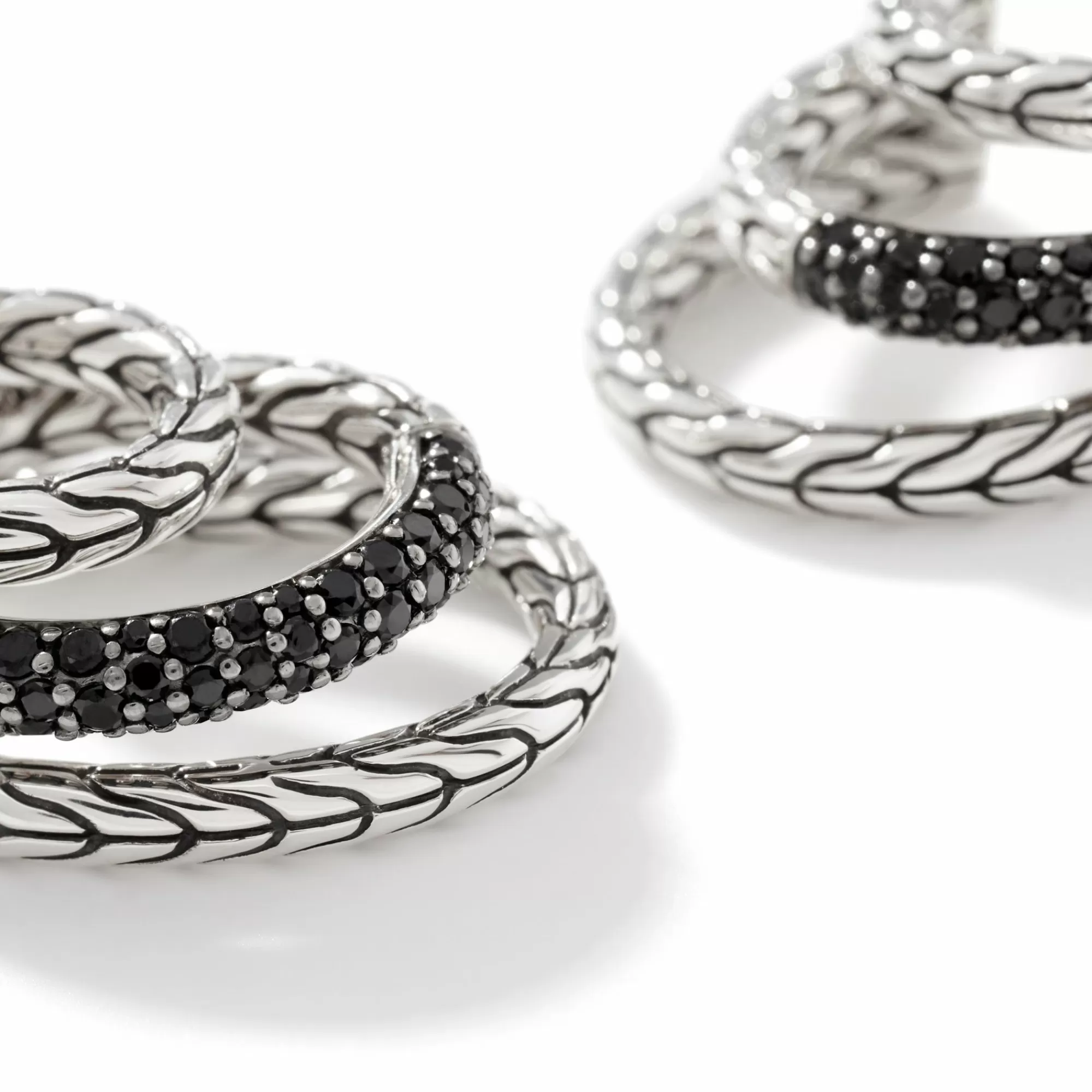 Statement^John Hardy Carved Chain Hoop Earring, Silver, Pave