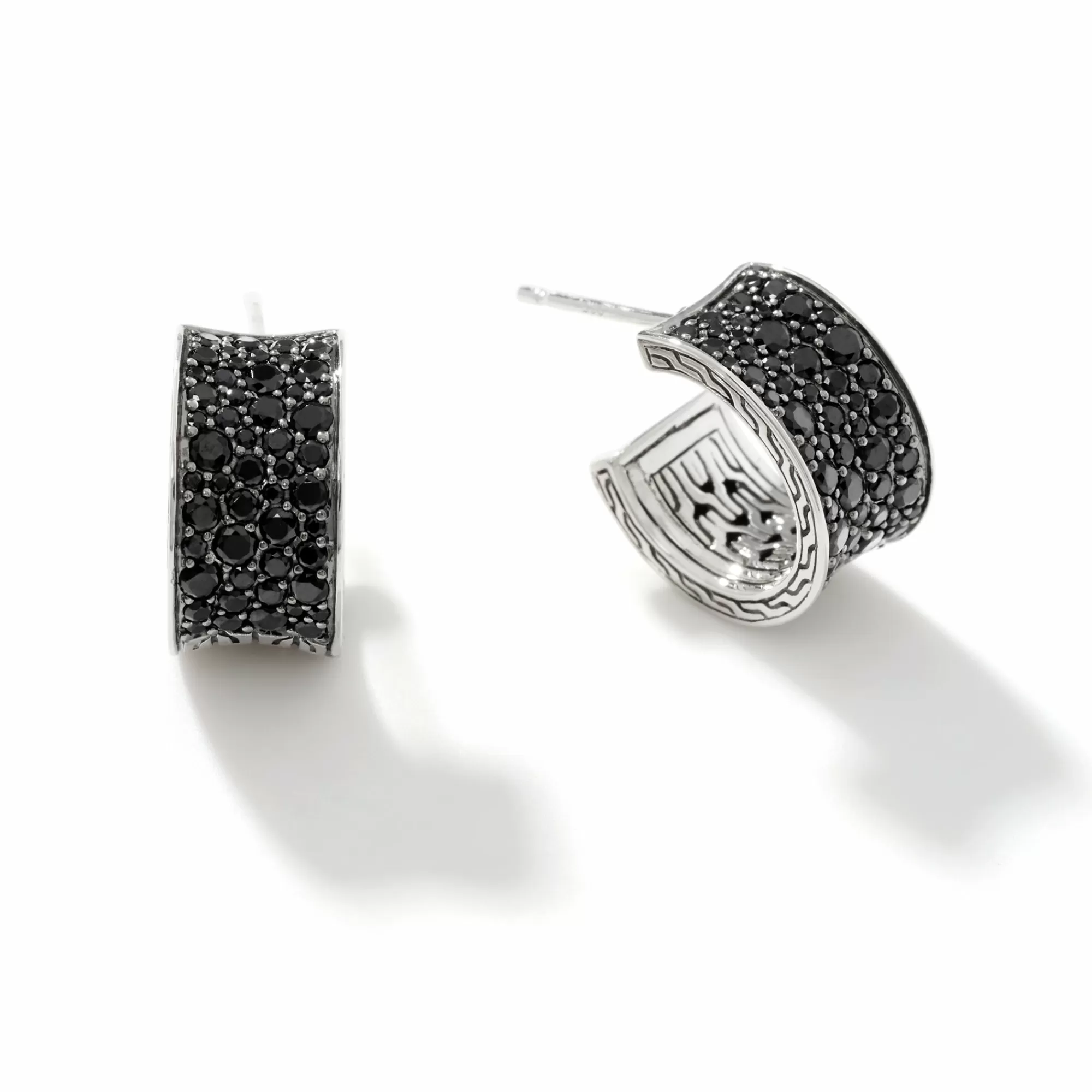 Hoops^John Hardy Carved Chain J Hoop Earring, Silver, Pave