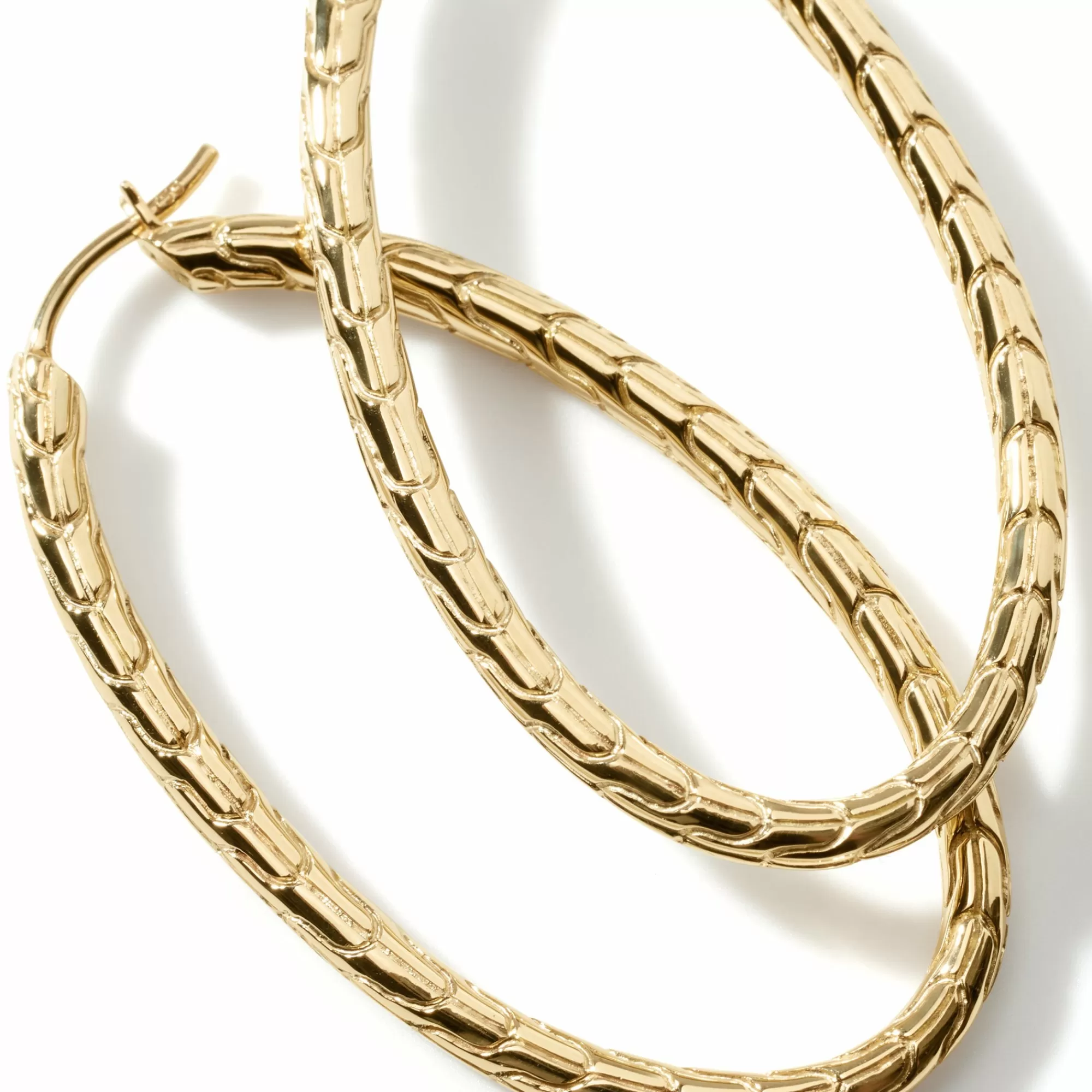 Hoops^John Hardy Carved Chain Oval Hoop Earring, Gold, Large