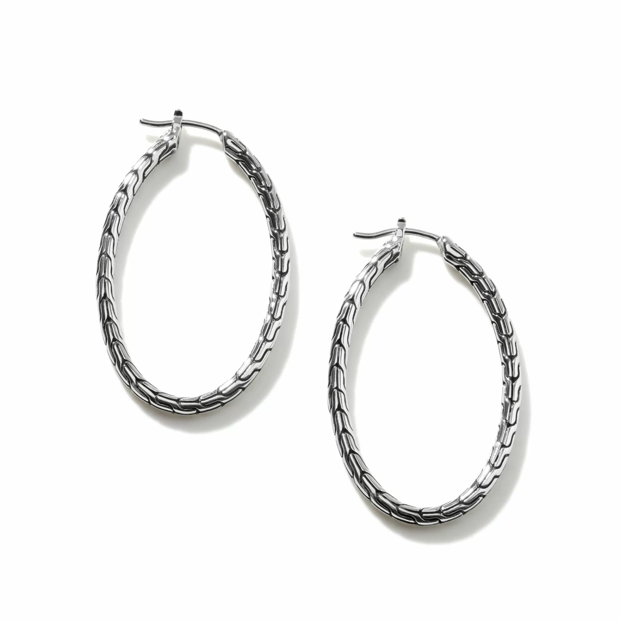 Hoops^John Hardy Carved Chain Oval Hoop Earring, Silver, Large