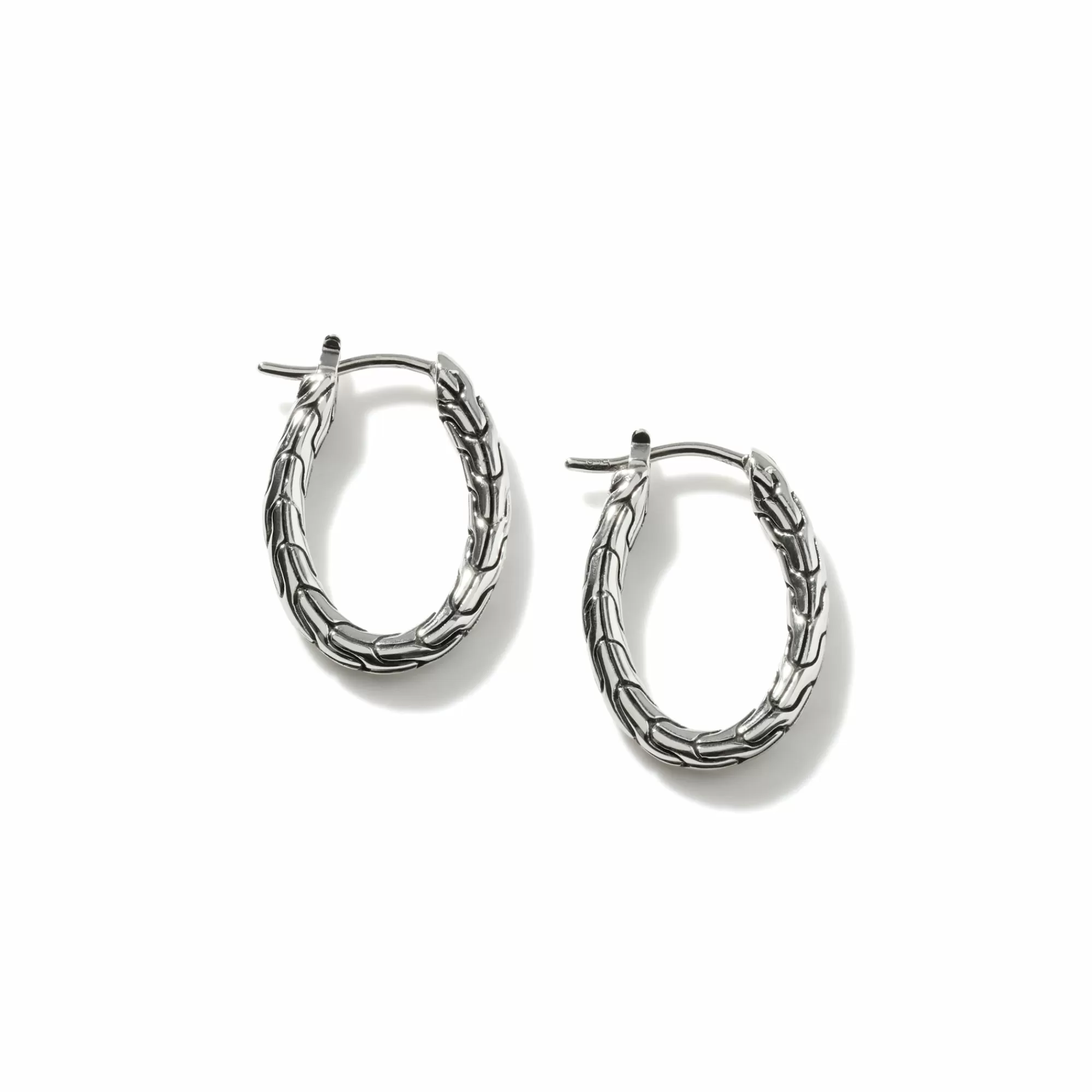 Hoops^John Hardy Carved Chain Oval Hoop Earring, Silver, Small