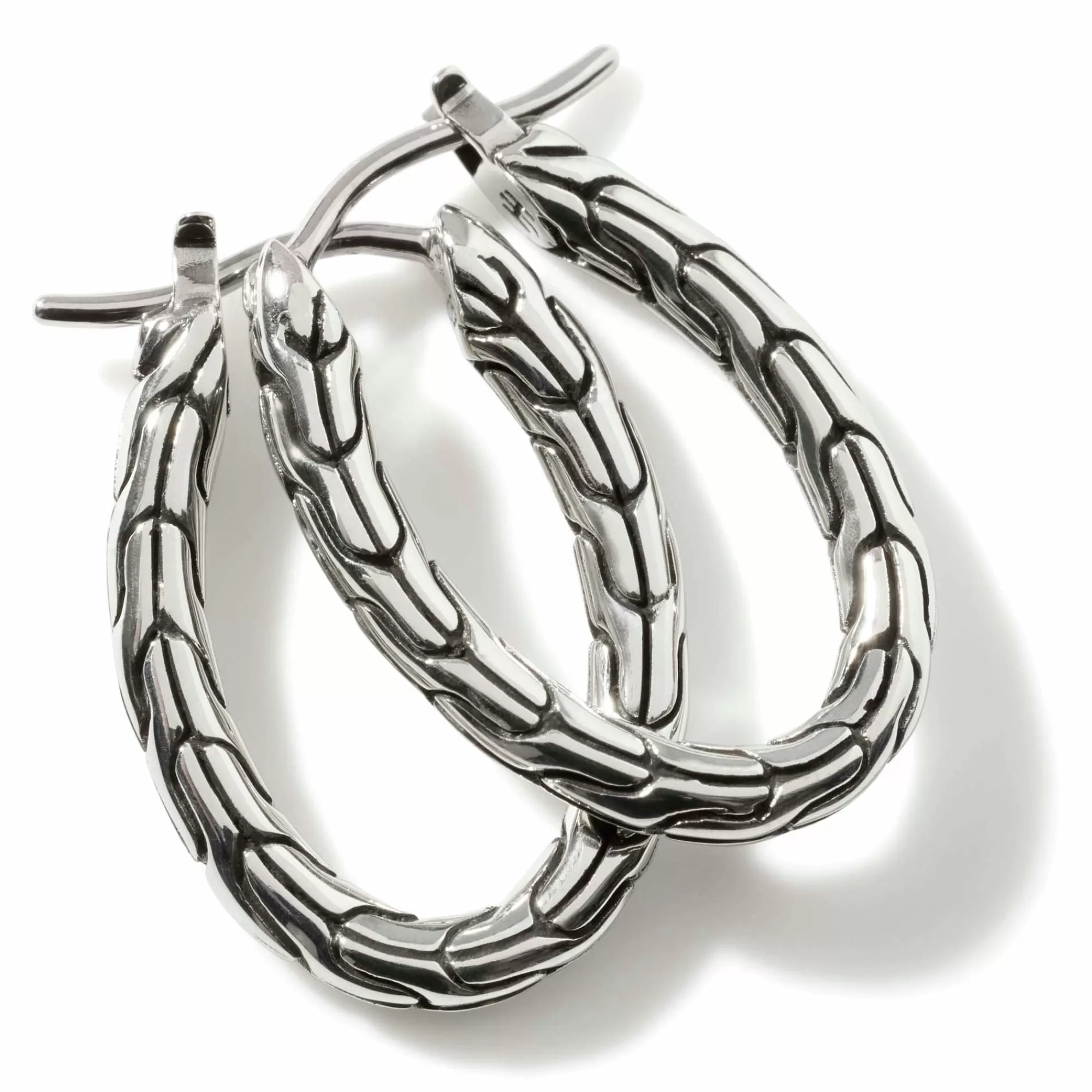 Hoops^John Hardy Carved Chain Oval Hoop Earring, Silver, Small