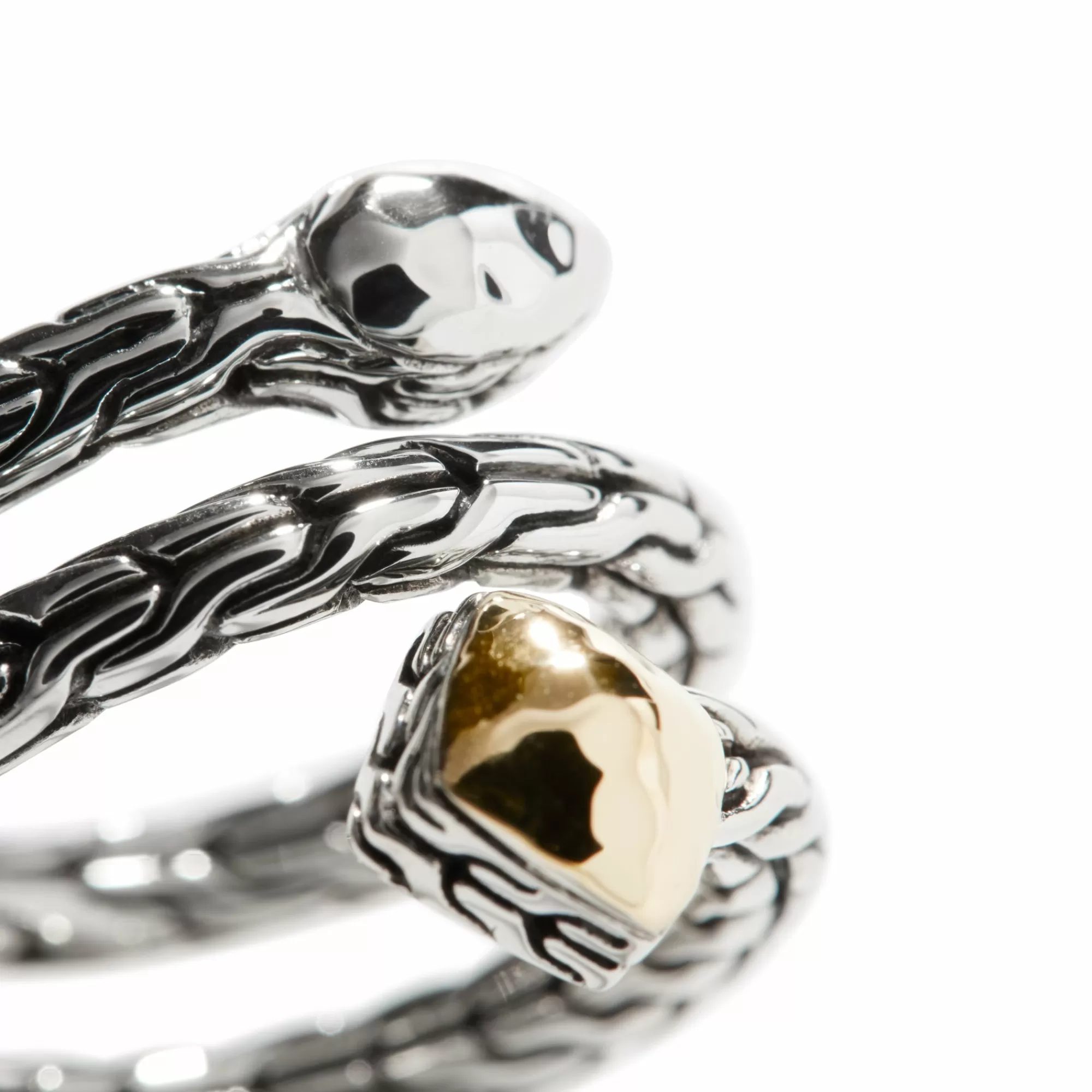 Statement^John Hardy Carved Chain Palu Coil Ring, Silver, Gold