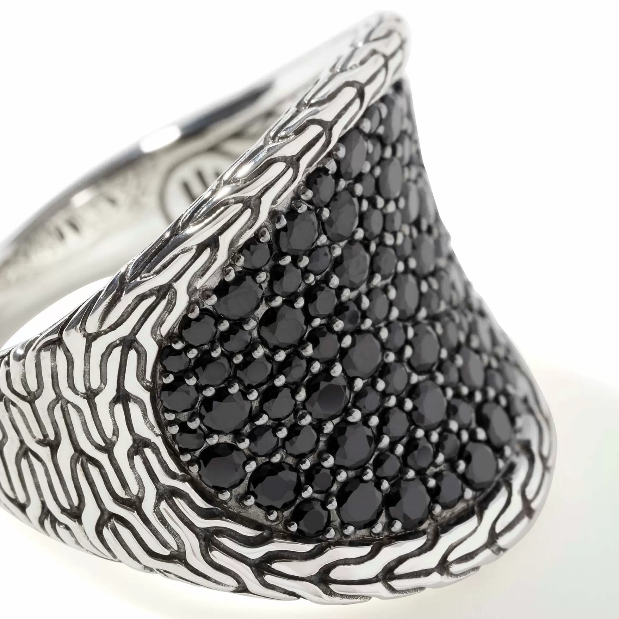 Statement^John Hardy Carved Chain Saddle Ring, Silver, Pave