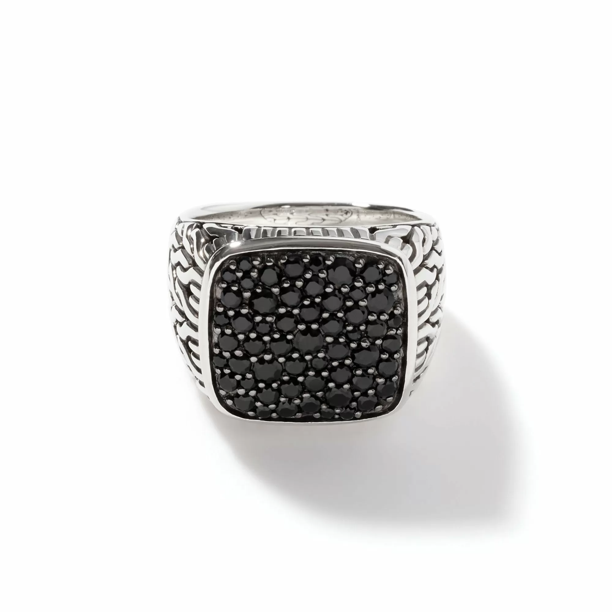 Signets^John Hardy Carved Chain Signet Ring, Silver, Pave