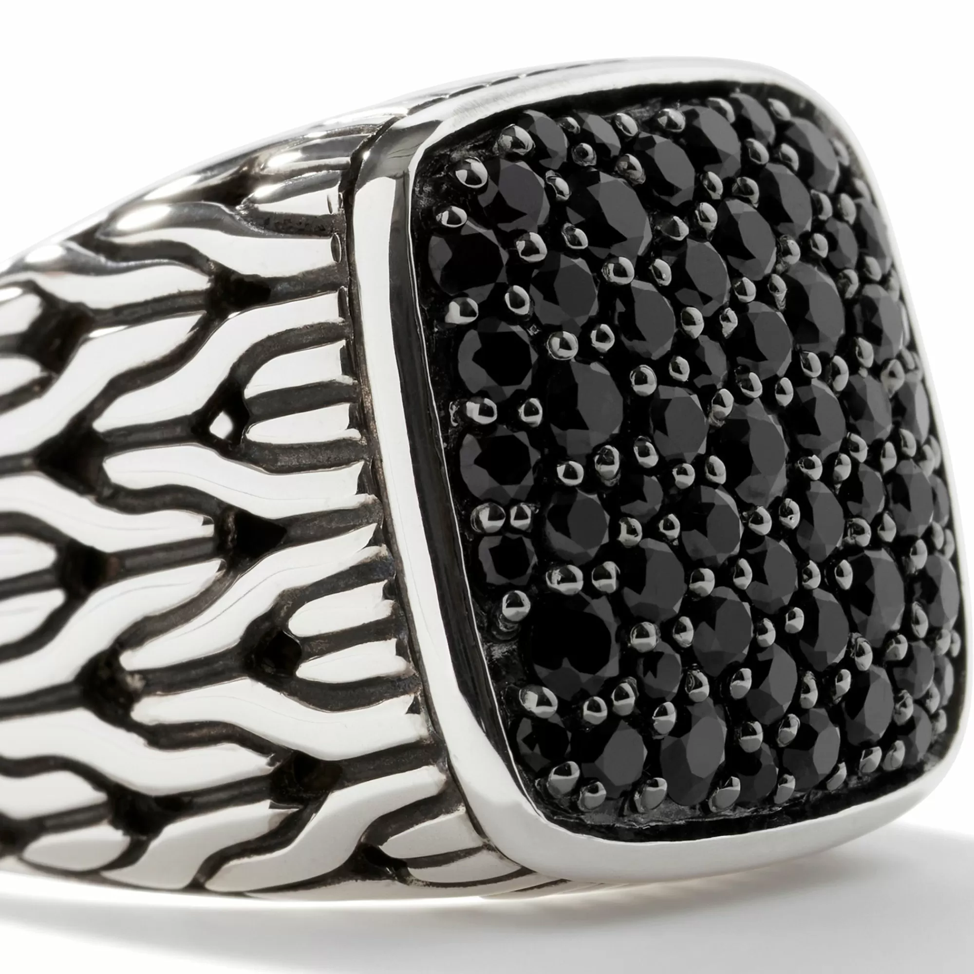 Signets^John Hardy Carved Chain Signet Ring, Silver, Pave