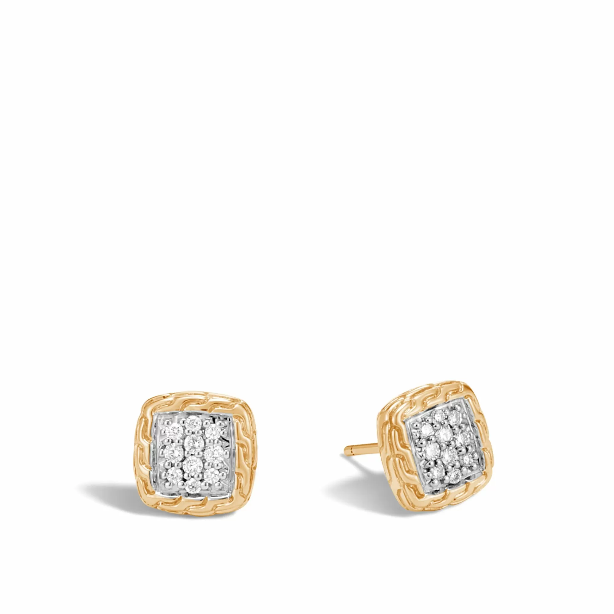 Studs^John Hardy Carved Chain Stud Earring, Gold, Diamonds