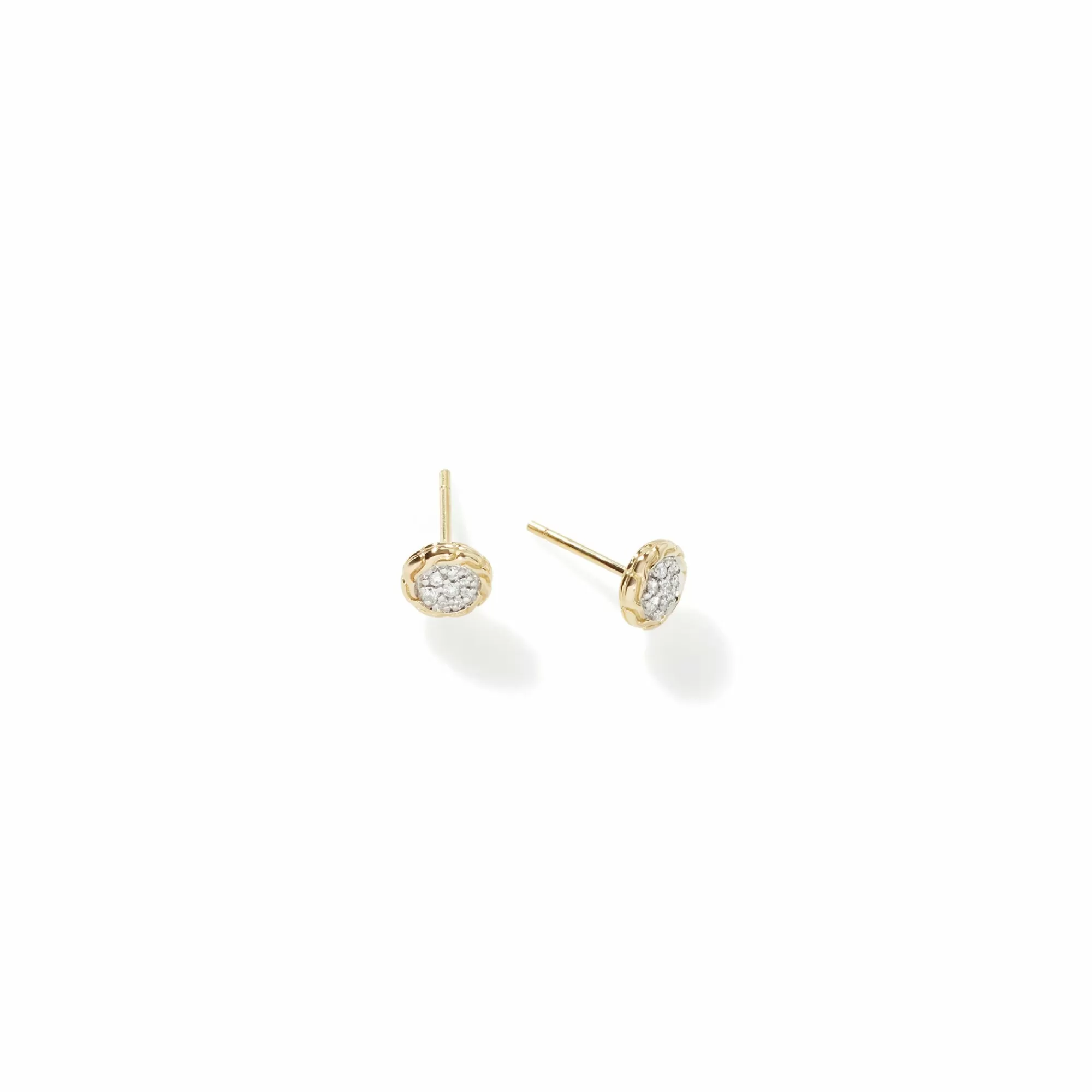 Studs^John Hardy Carved Chain Stud Earring, Gold, Diamonds