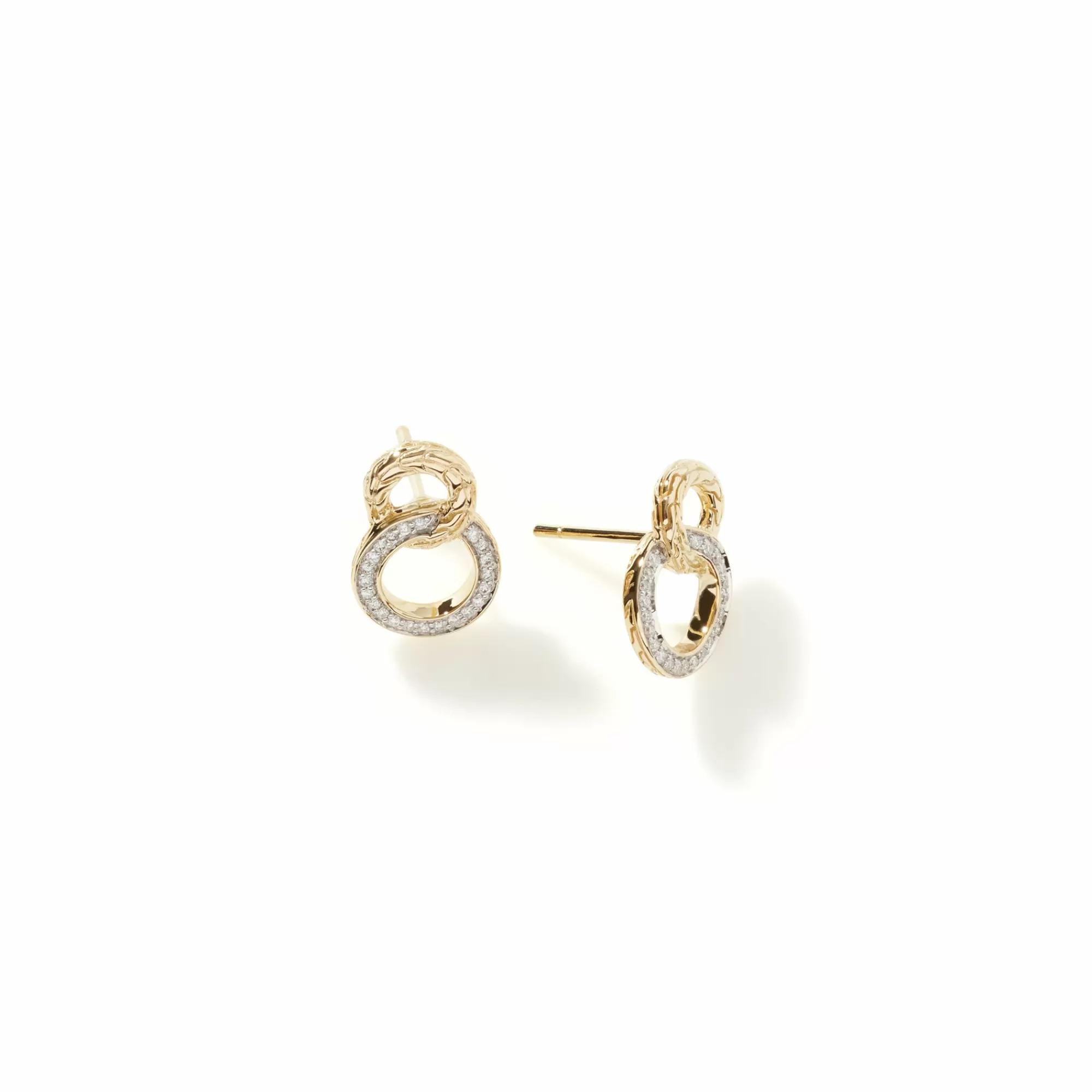 Studs^John Hardy Carved Chain Stud Earring, Gold, Diamonds