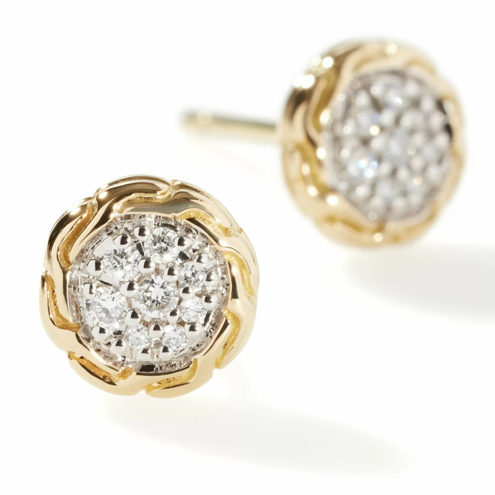 Studs^John Hardy Carved Chain Stud Earring, Gold, Diamonds