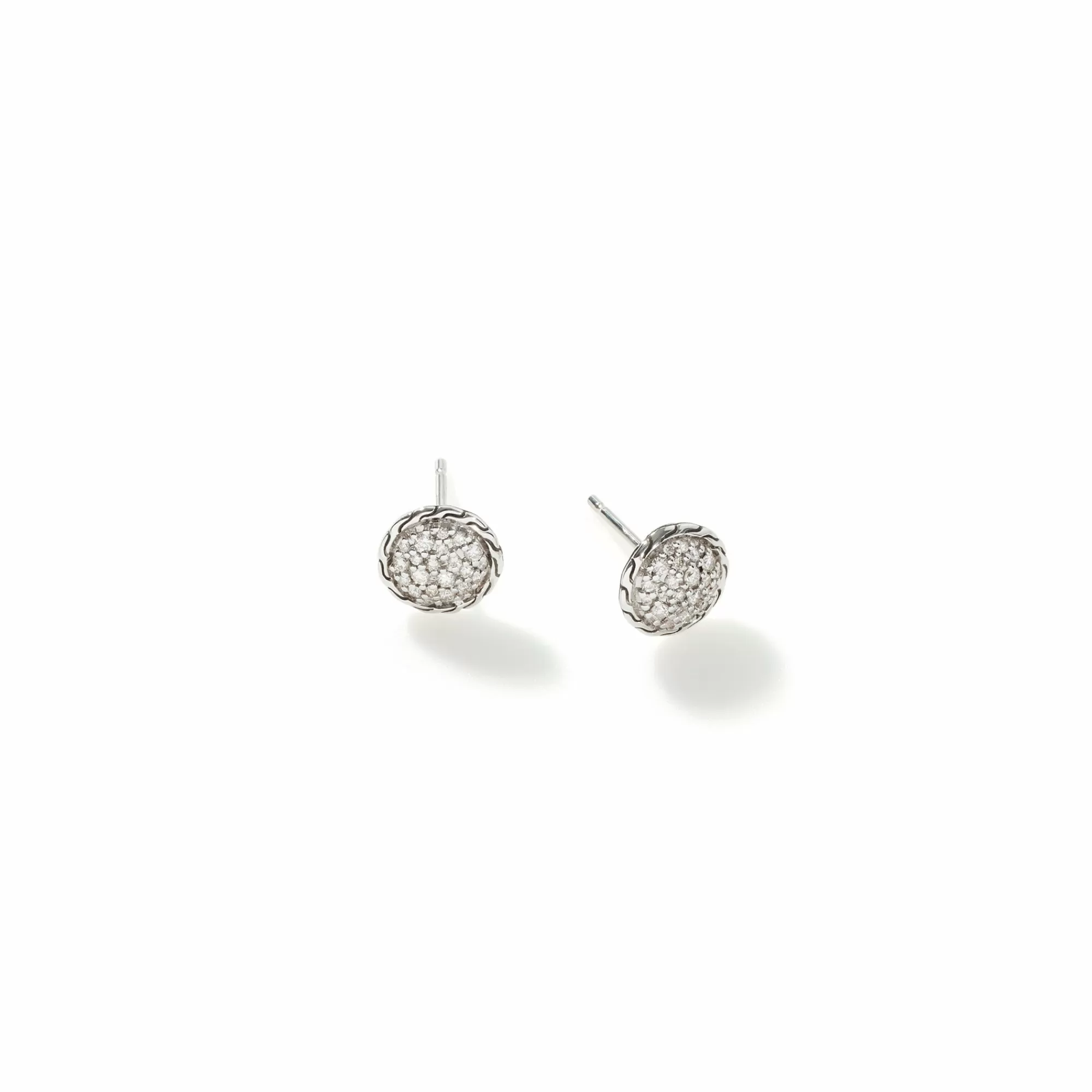 Studs^John Hardy Carved Chain Stud Earring, Silver, Diamonds