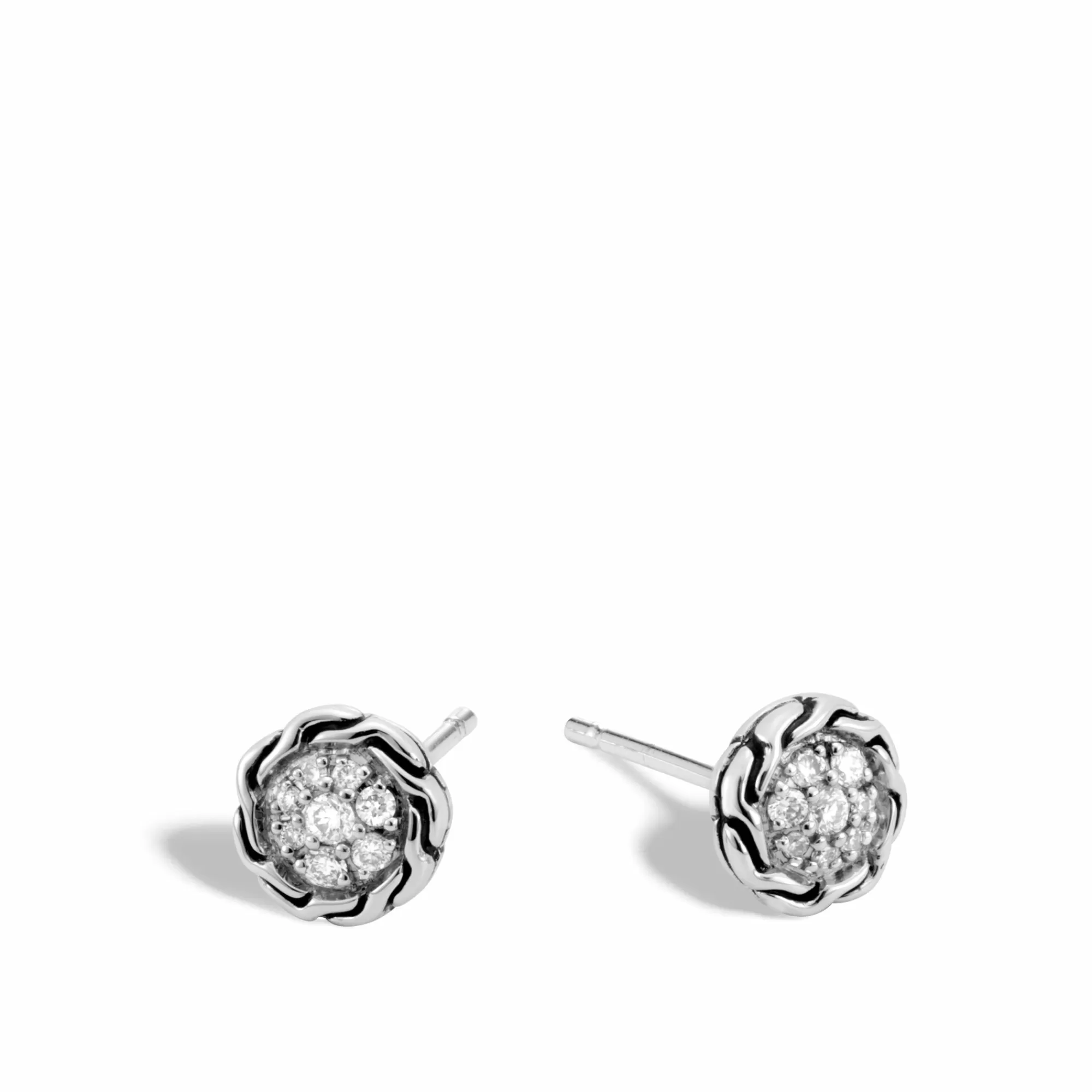 Studs^John Hardy Carved Chain Stud Earring, Silver, Diamonds