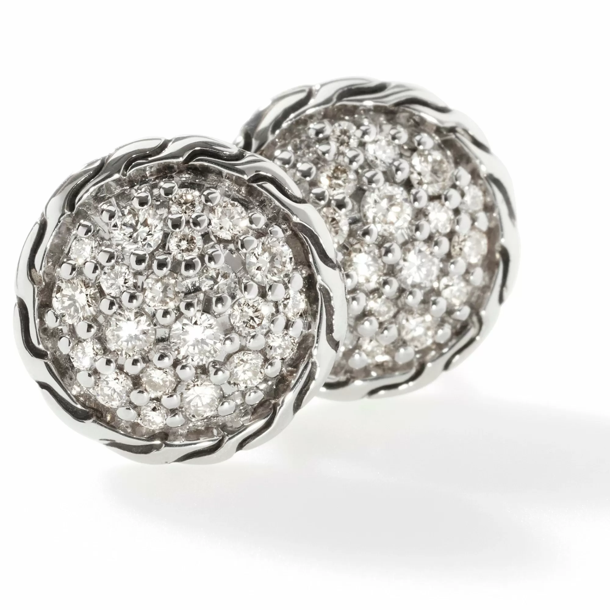 Studs^John Hardy Carved Chain Stud Earring, Silver, Diamonds