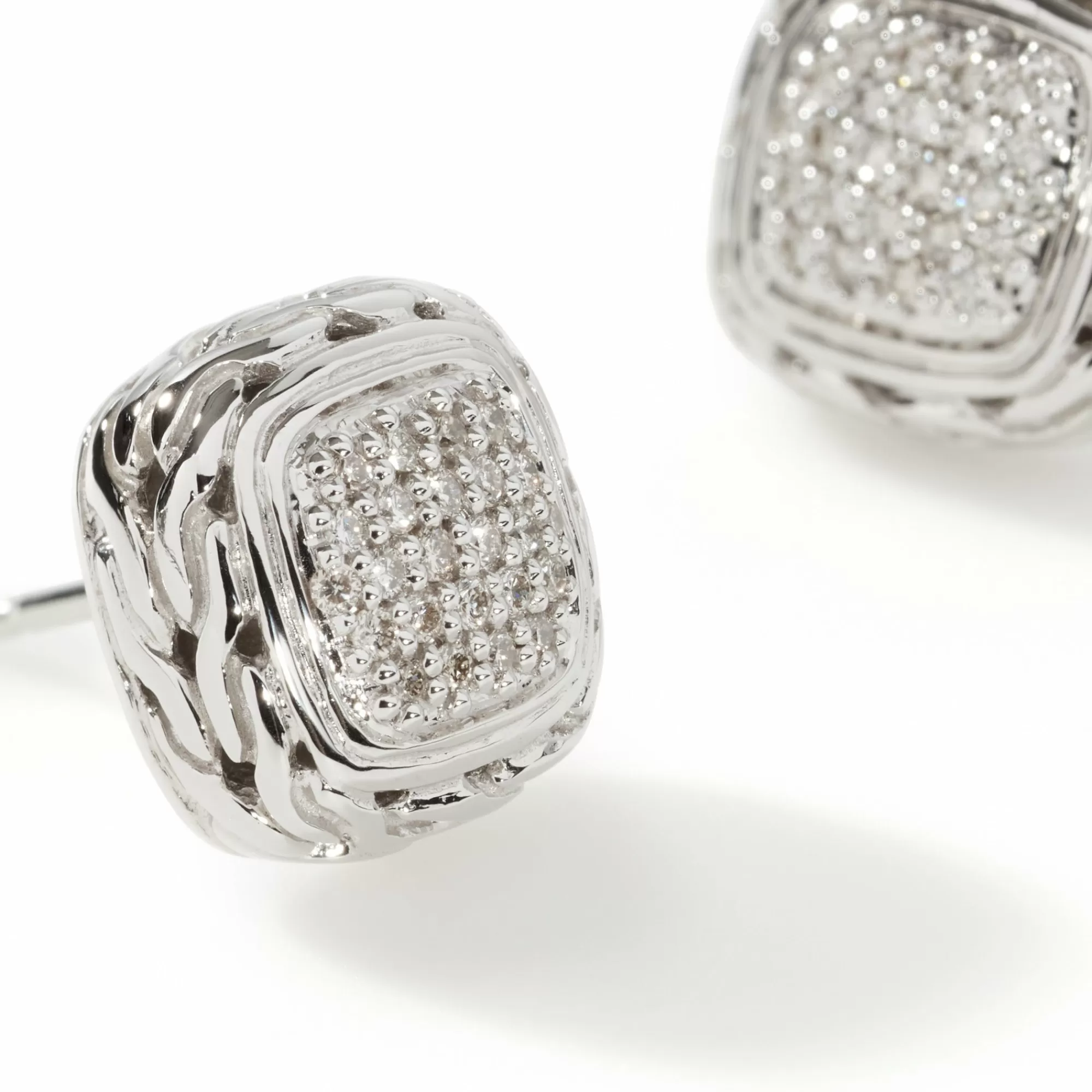 Studs^John Hardy Carved Chain Stud Earring, Silver, Diamonds