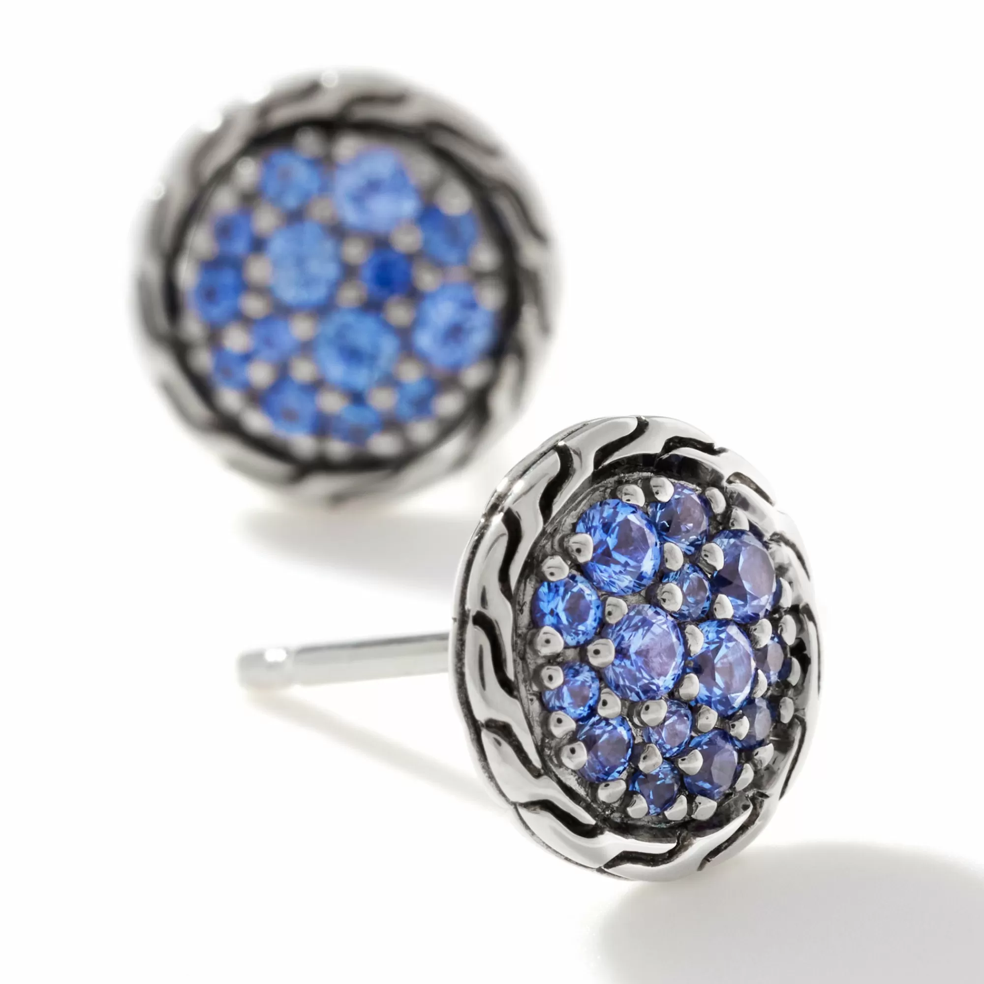 Studs^John Hardy Carved Chain Stud Earring, Silver, Pave