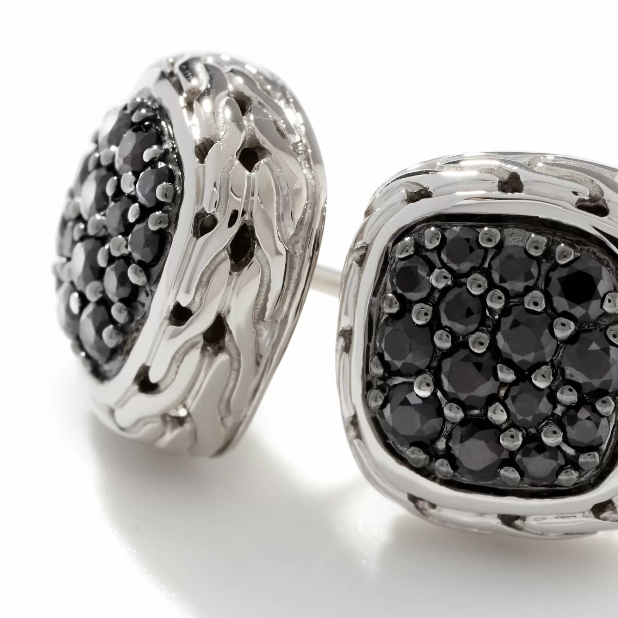 Studs^John Hardy Carved Chain Stud Earring, Silver, Pave