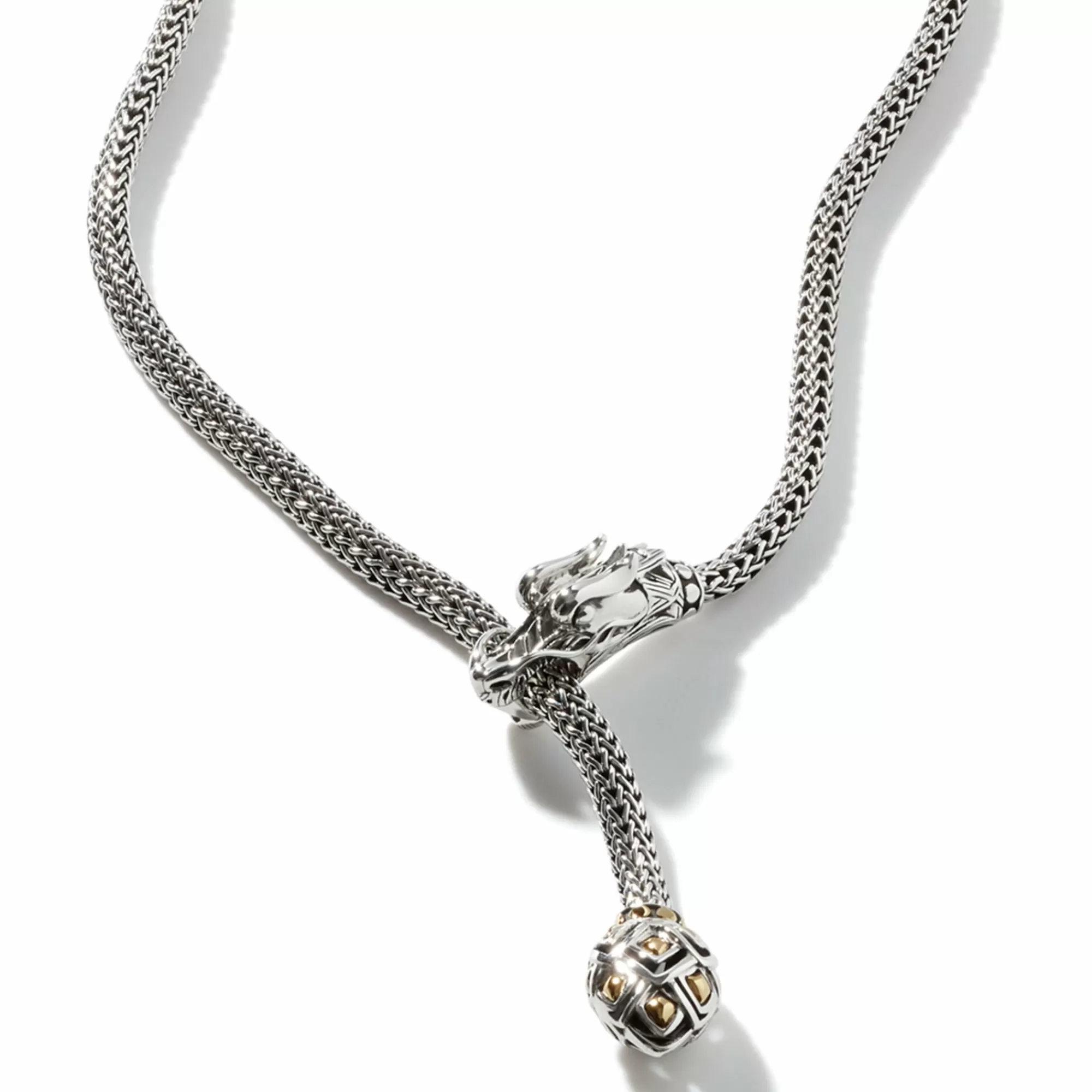 Statement^John Hardy Naga Lariat, Sterling Silver, Gold, 5Mm