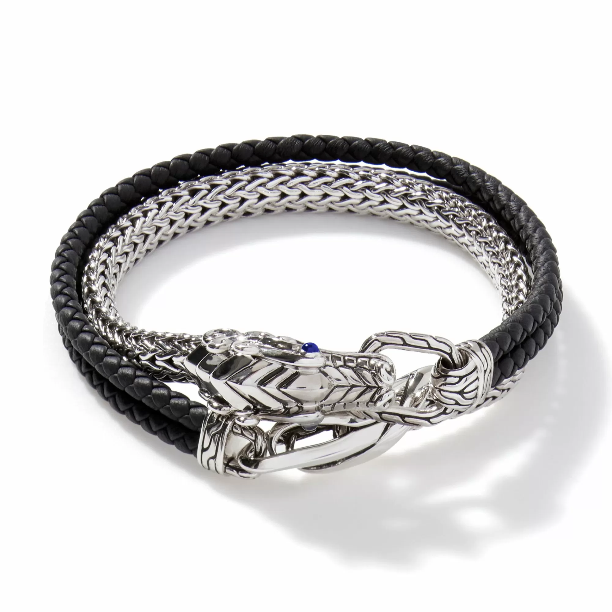 Leather, Cord & Rubber^John Hardy Naga Wrap , Sterling Silver, Leather, 6.5Mm