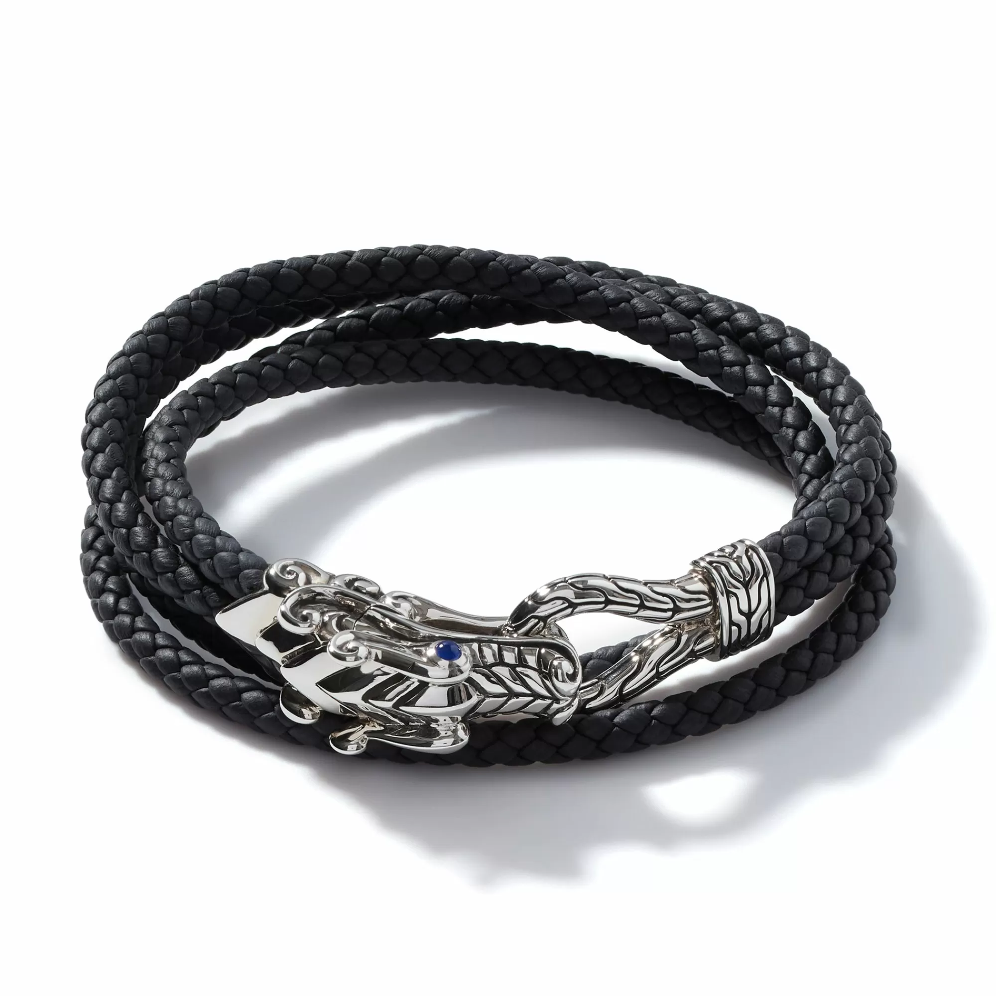 Leather, Cord & Rubber^John Hardy Naga Wrap, Leather, Silver, 8Mm