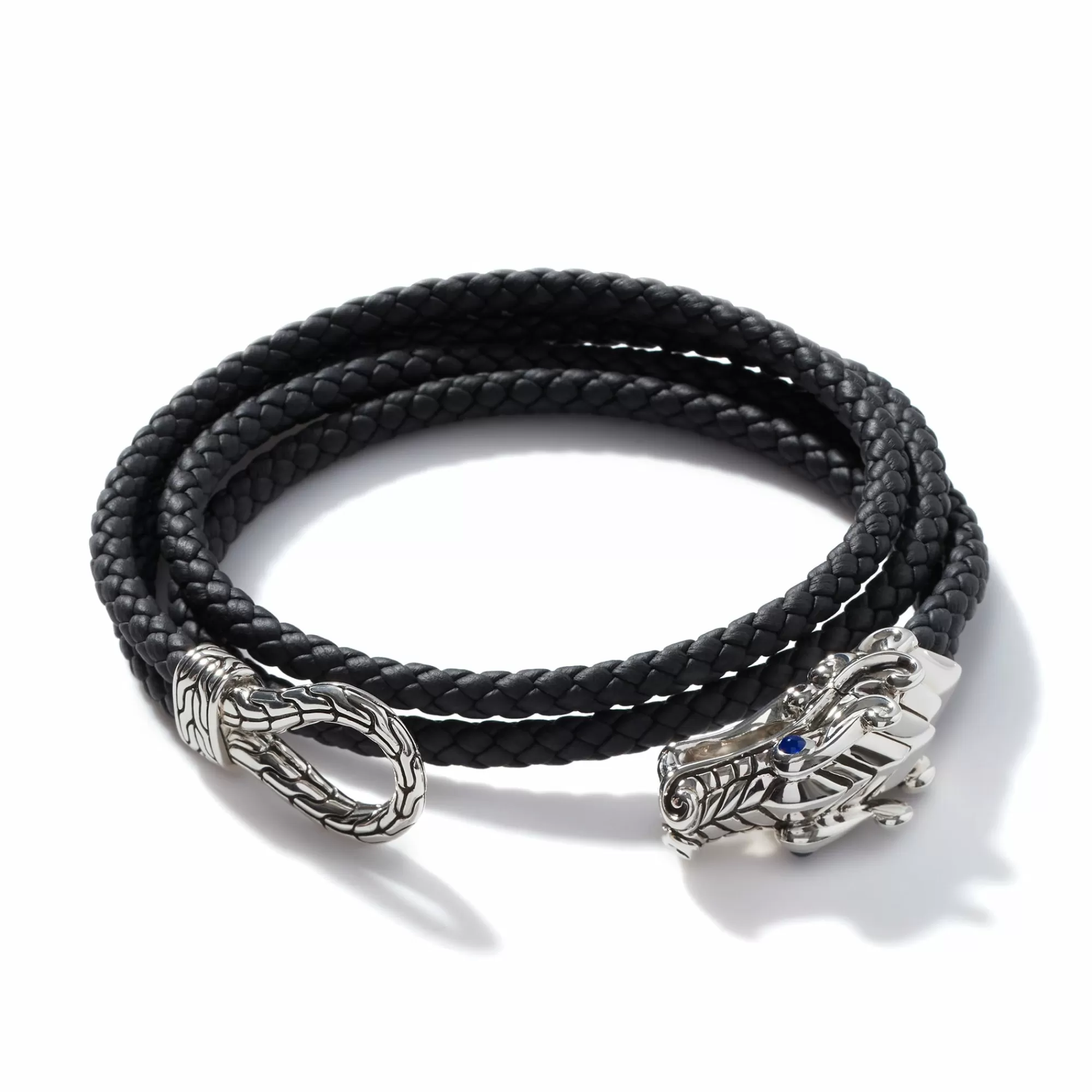 Leather, Cord & Rubber^John Hardy Naga Wrap, Leather, Silver, 8Mm