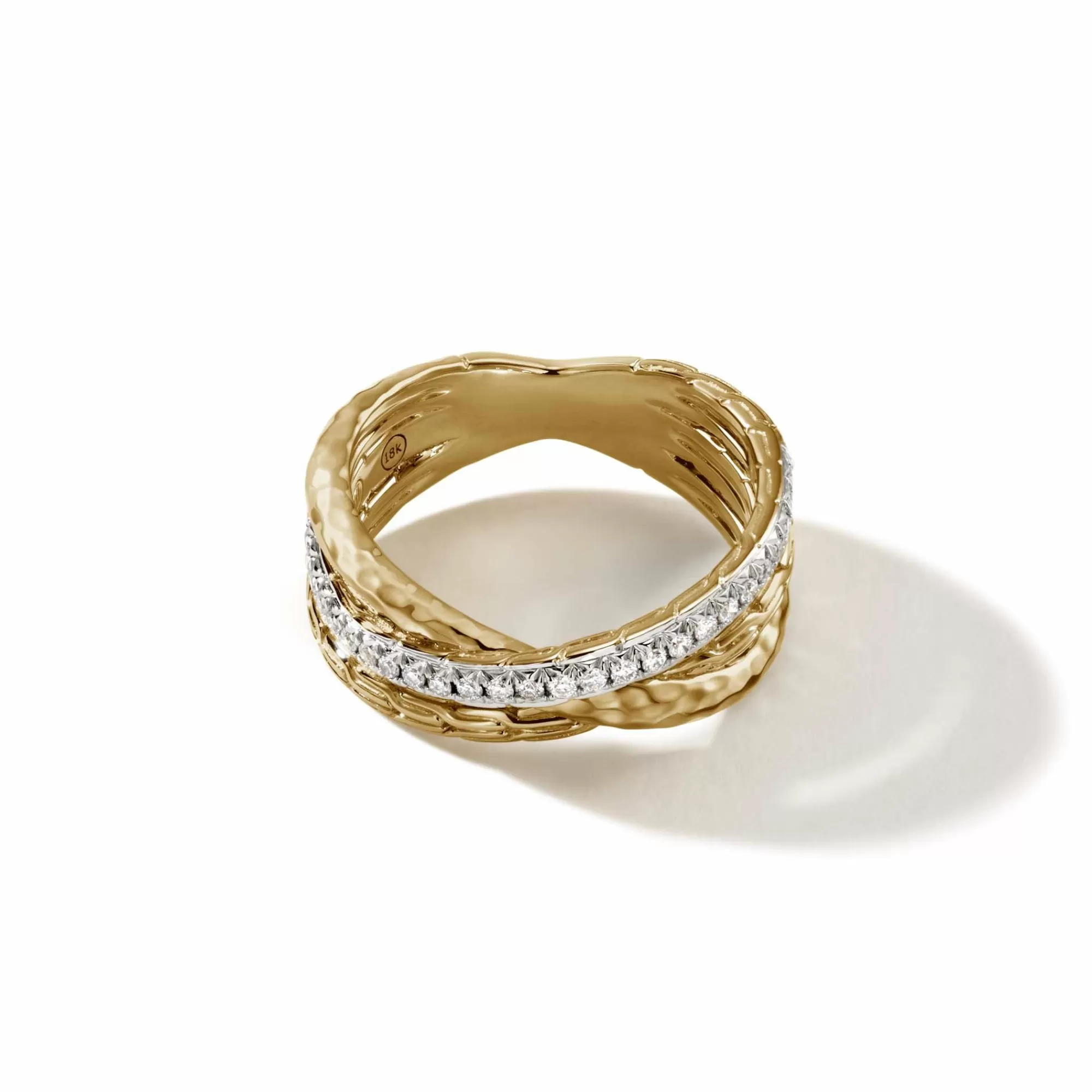 Bands^John Hardy Palu Crossover Ring, Gold, Diamonds