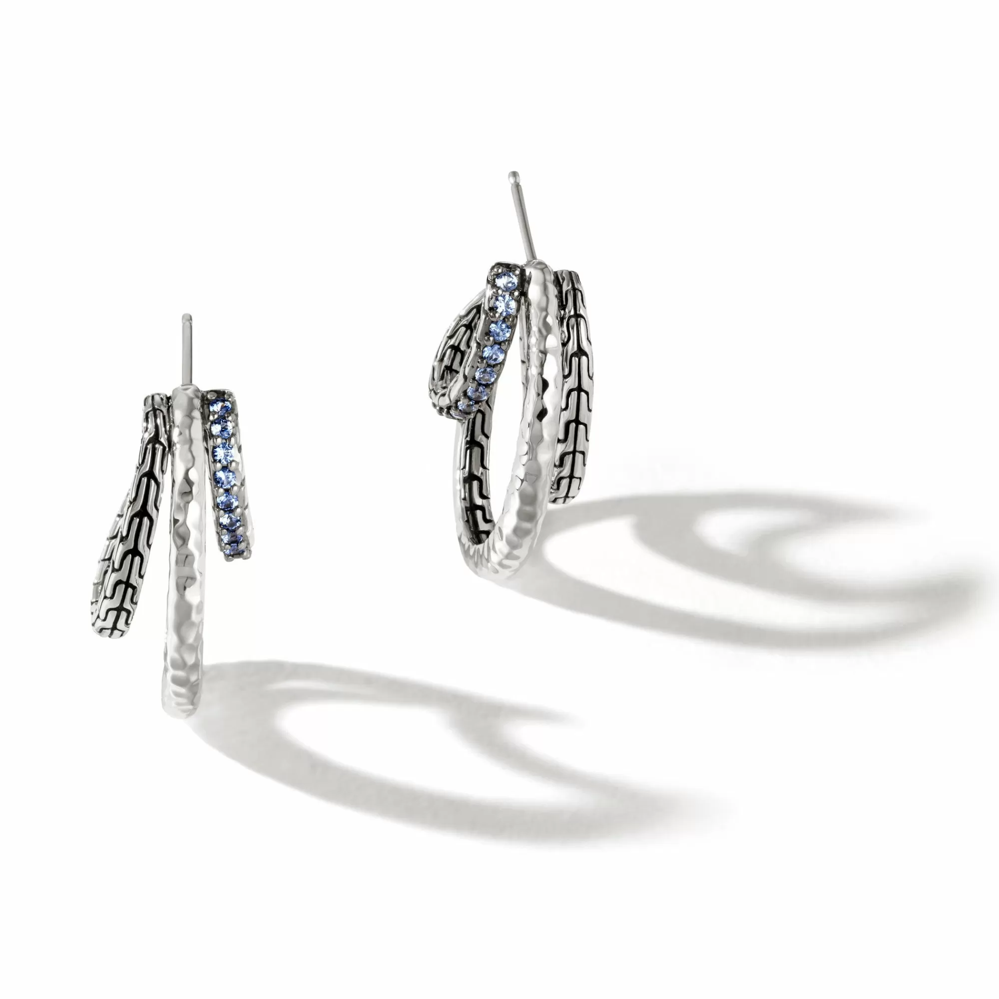 Statement^John Hardy Palu J Hoop Earring, Sterling Silver, Pave