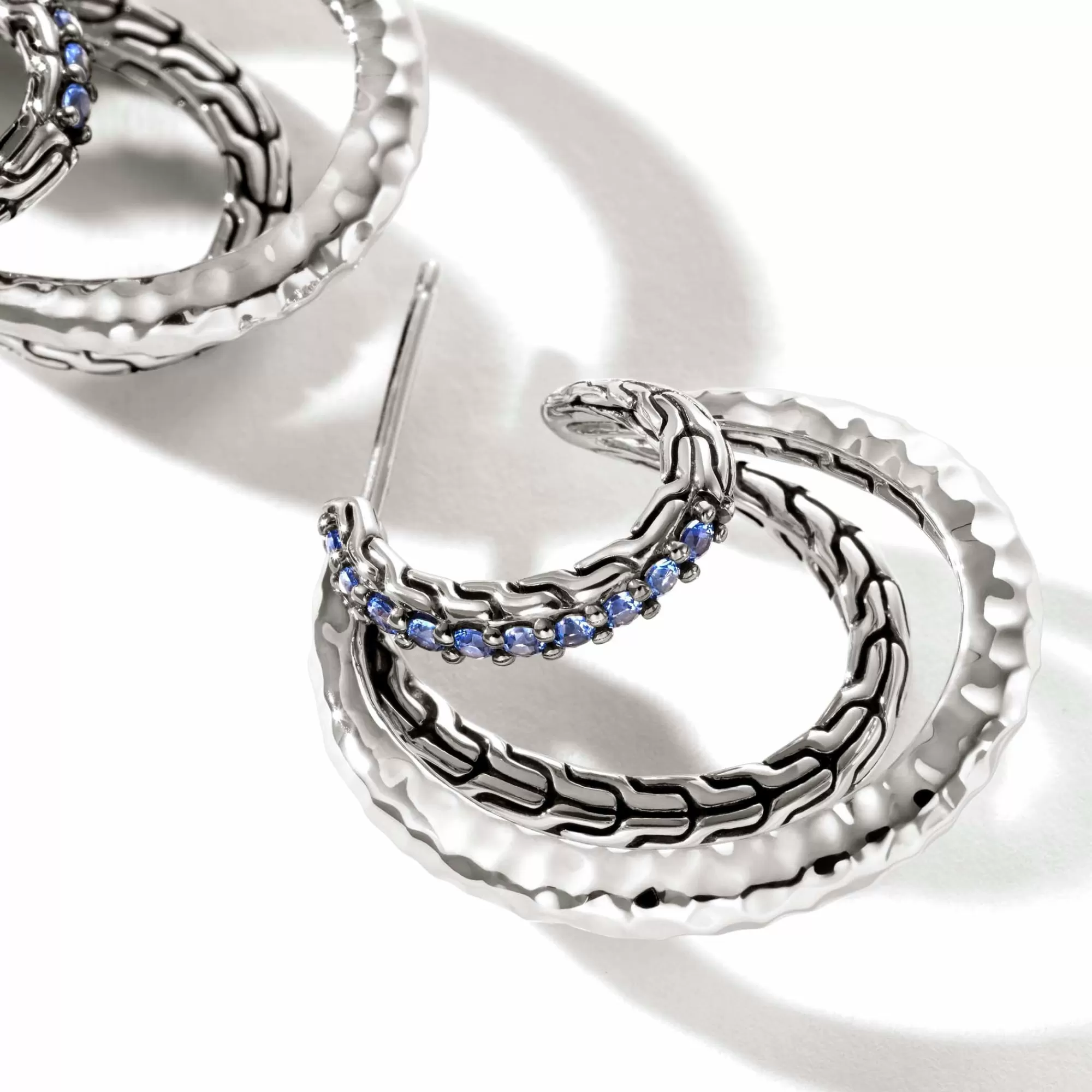 Statement^John Hardy Palu J Hoop Earring, Sterling Silver, Pave