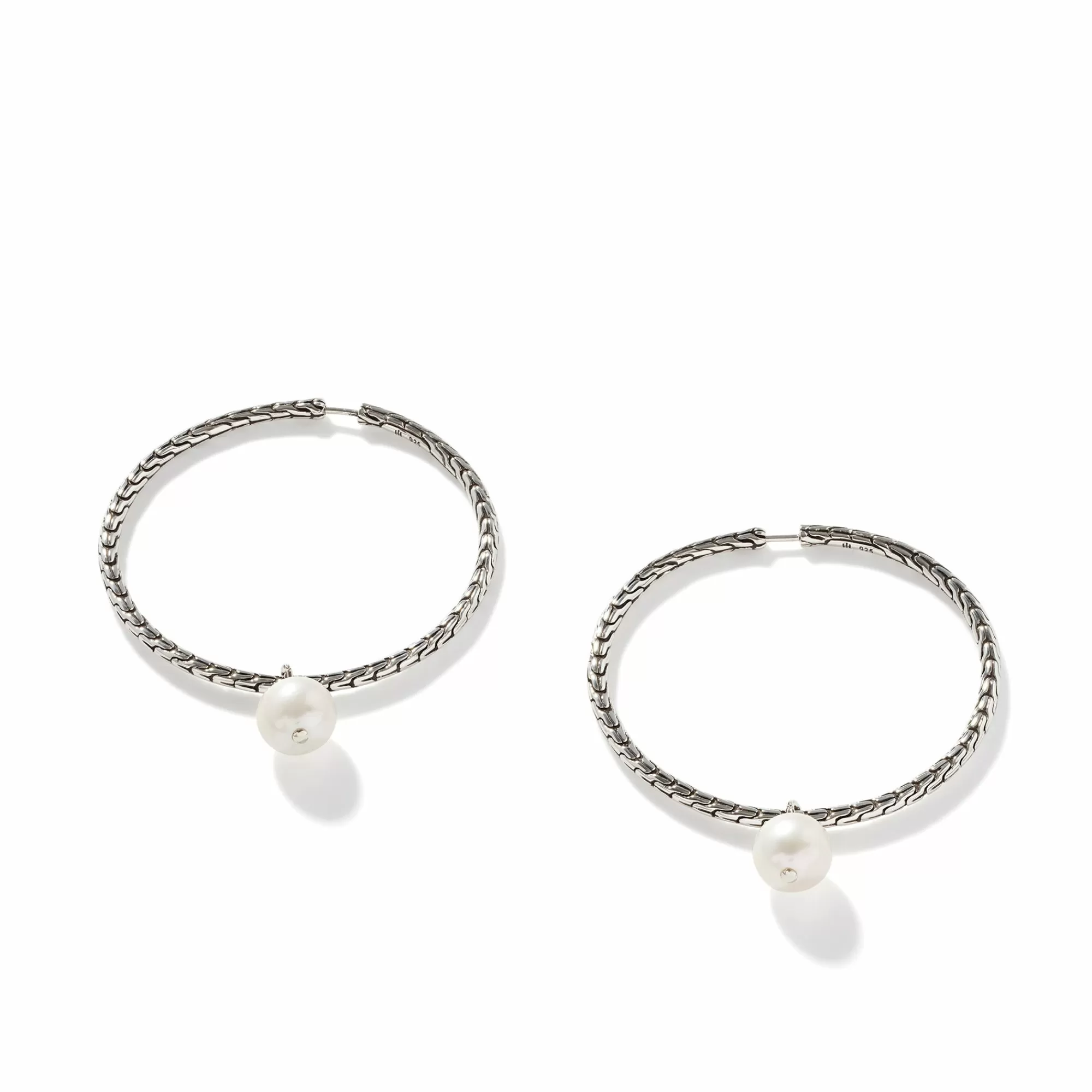 Statement^John Hardy Pearl Drop Hoop Earring, Sterling Silver