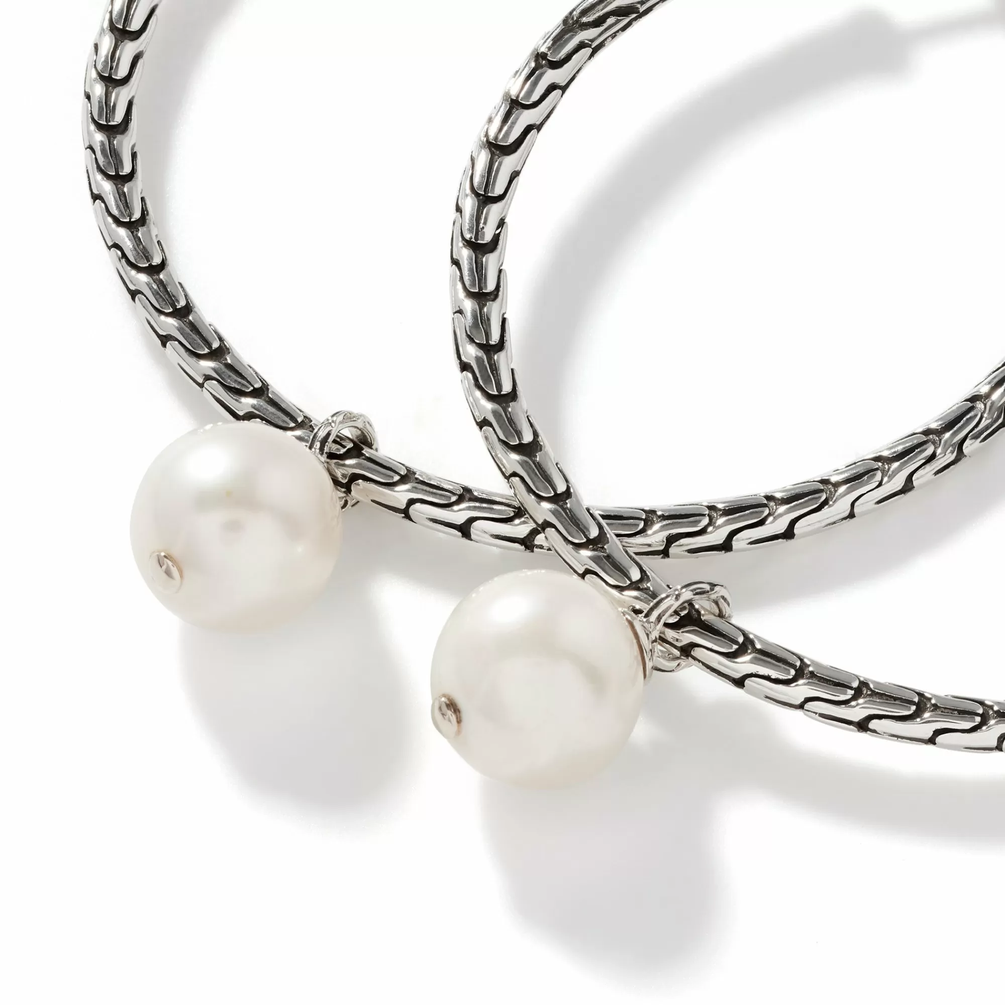 Statement^John Hardy Pearl Drop Hoop Earring, Sterling Silver