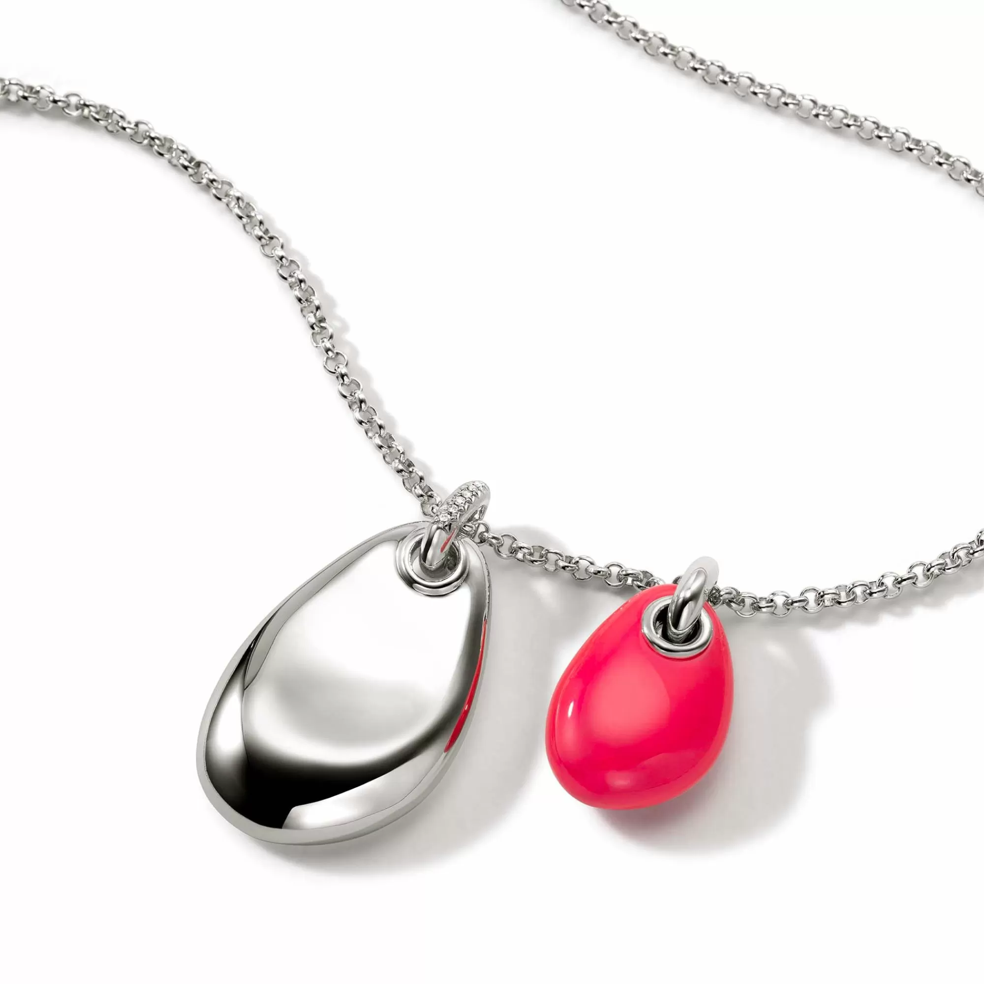 Tags & Pendants^John Hardy Pebble Duo Necklace, Silver, Diamonds