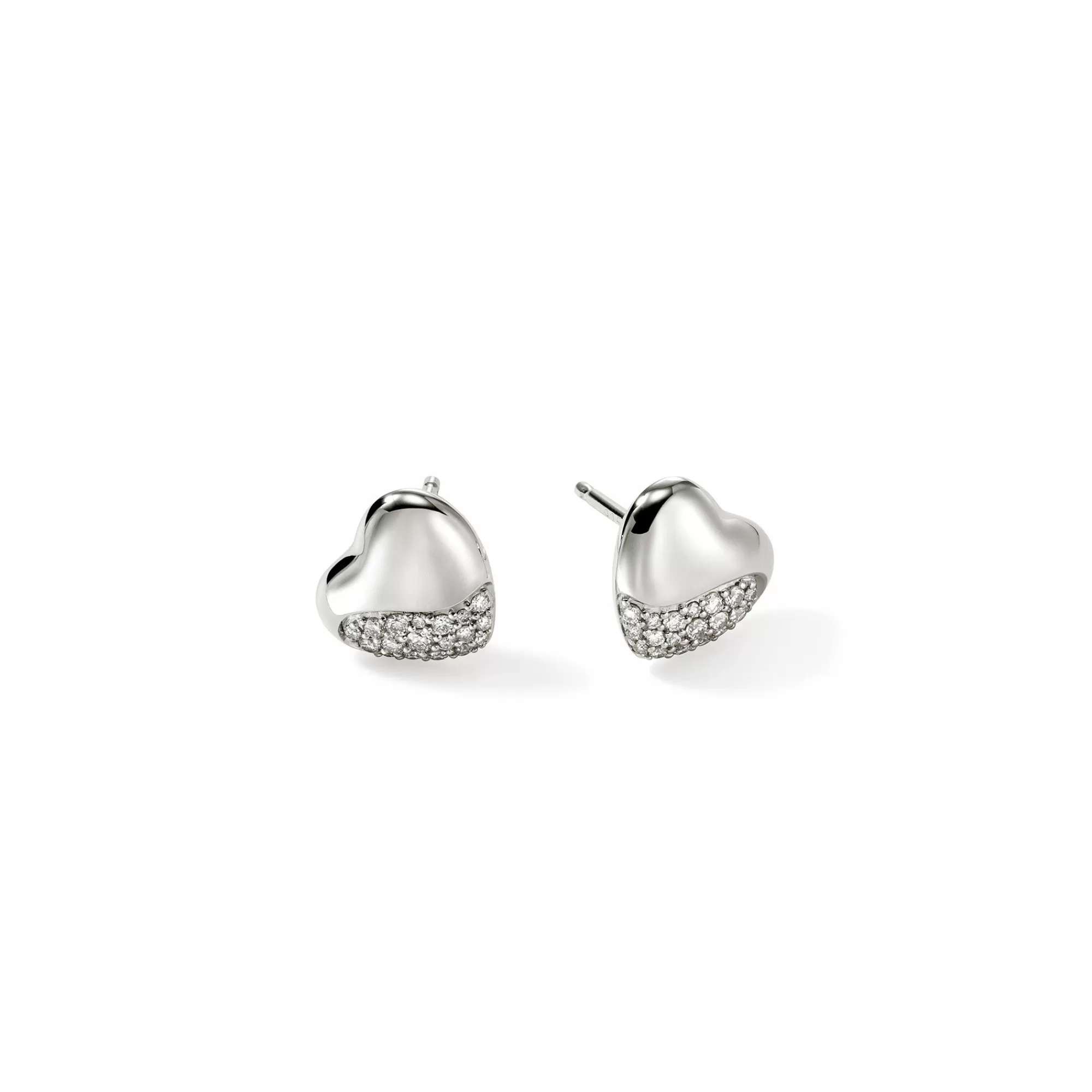 Studs^John Hardy Pebble Heart Stud Earring, Silver, Diamonds