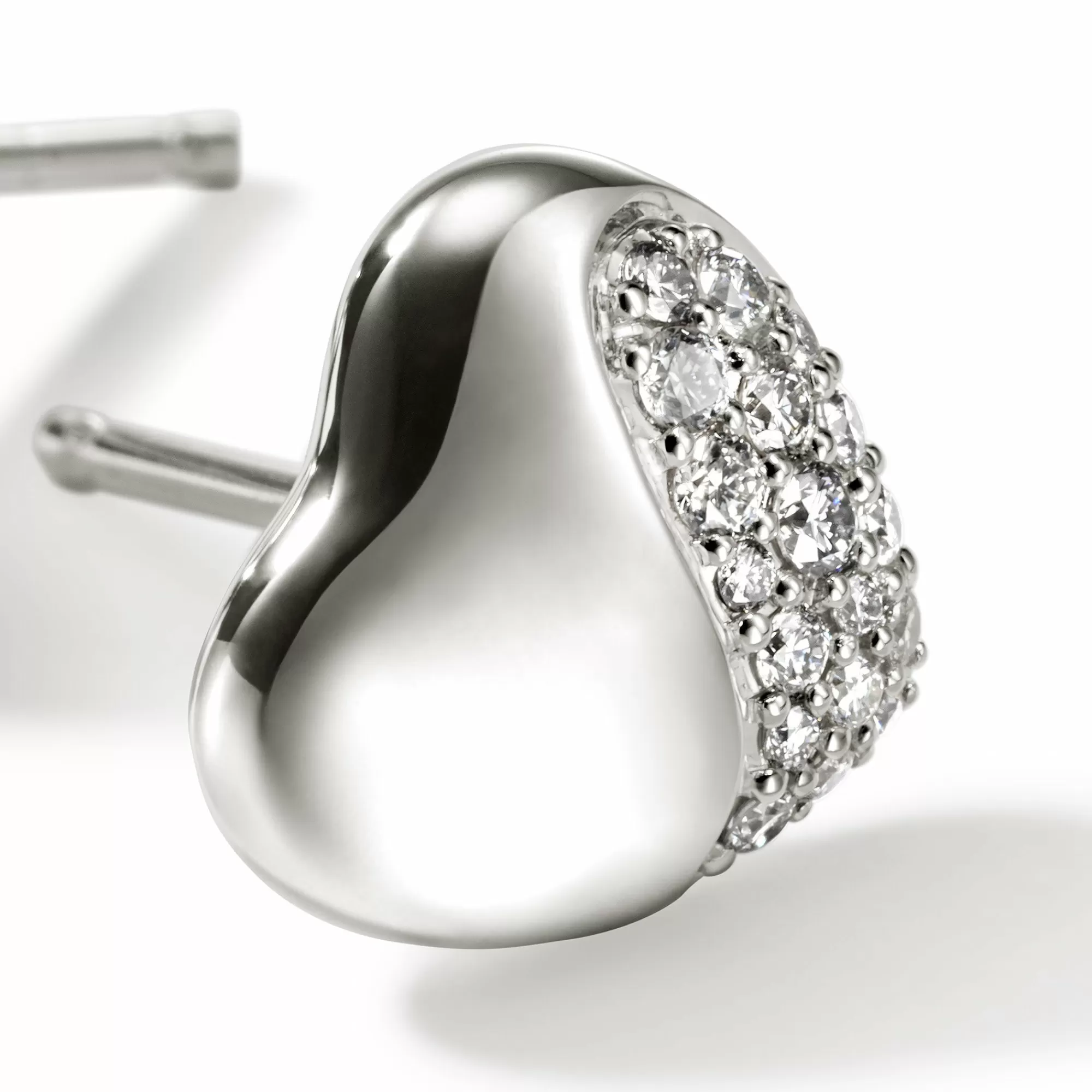 Studs^John Hardy Pebble Heart Stud Earring, Silver, Diamonds