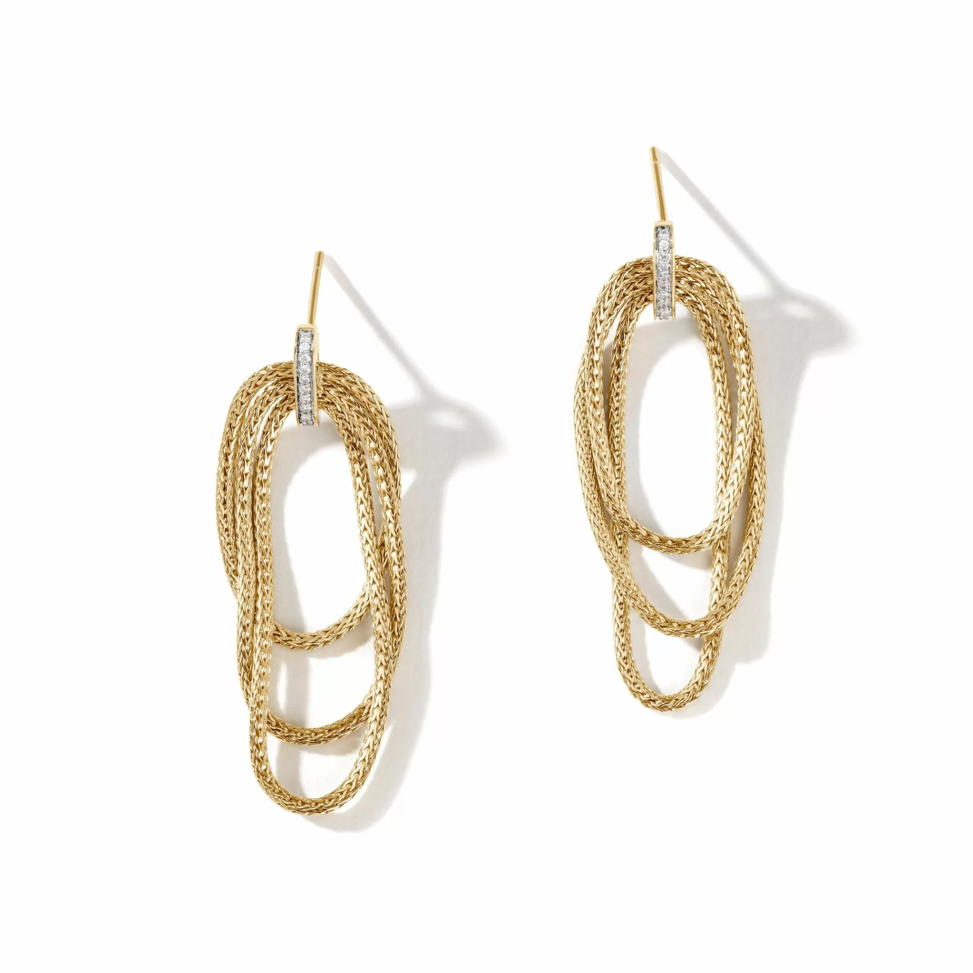 Statement^John Hardy Soft Chain Drop Earring, Gold, Diamonds