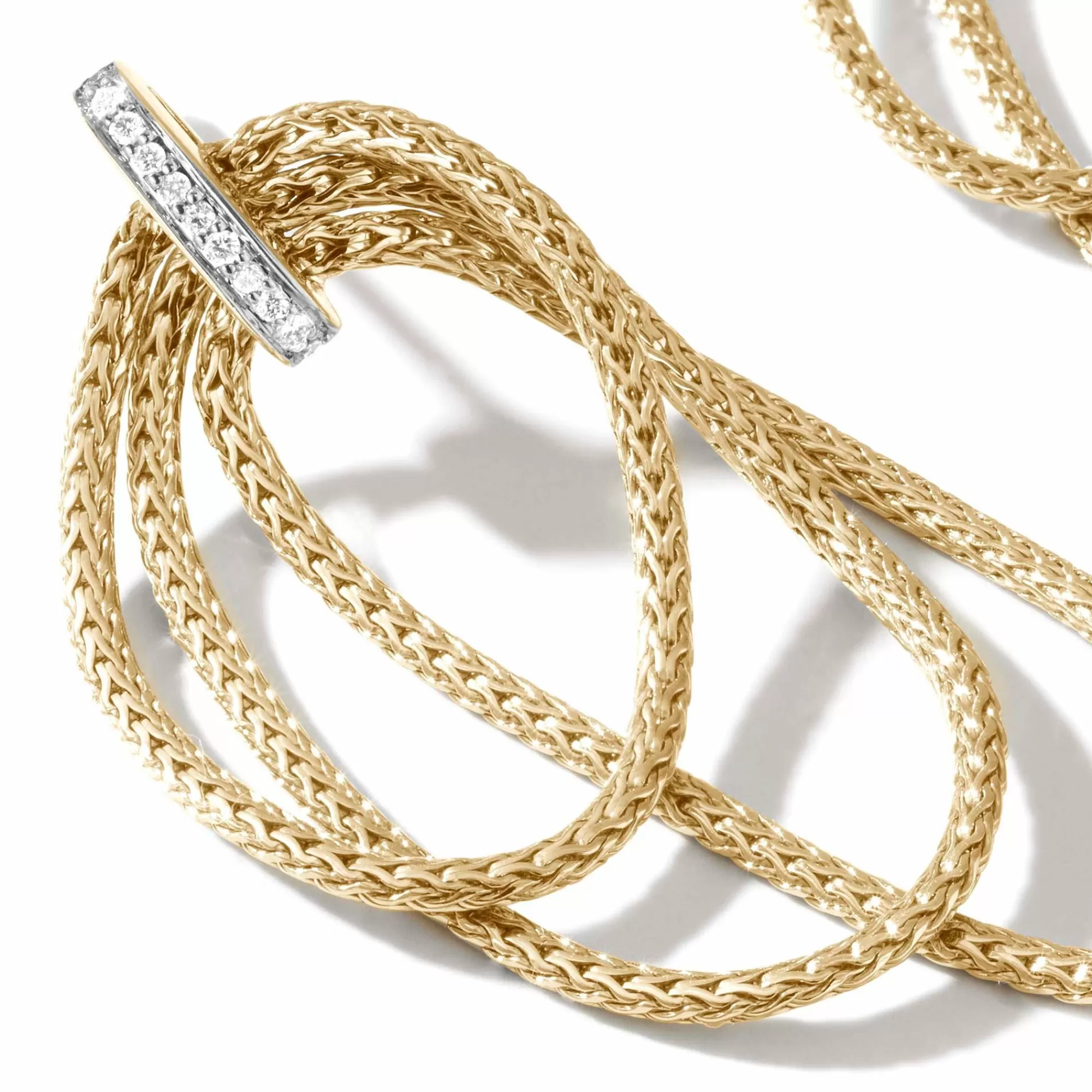 Statement^John Hardy Soft Chain Drop Earring, Gold, Diamonds