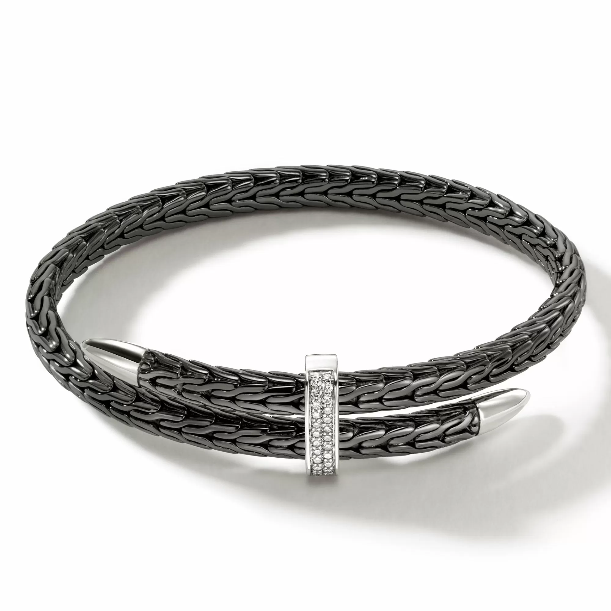 Cuffs^John Hardy Spear Flex Cuff, Dark Silver, Diamonds